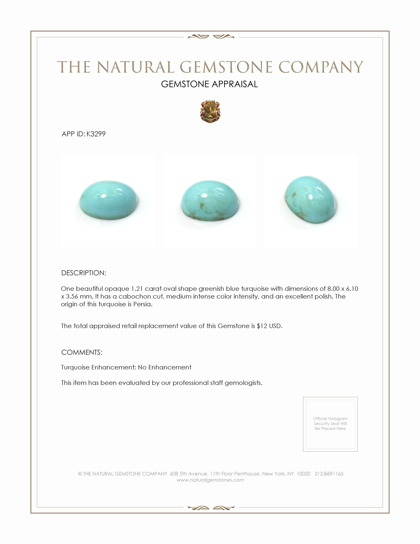 1.21 Ct. Cabochon Turquoise from Persia