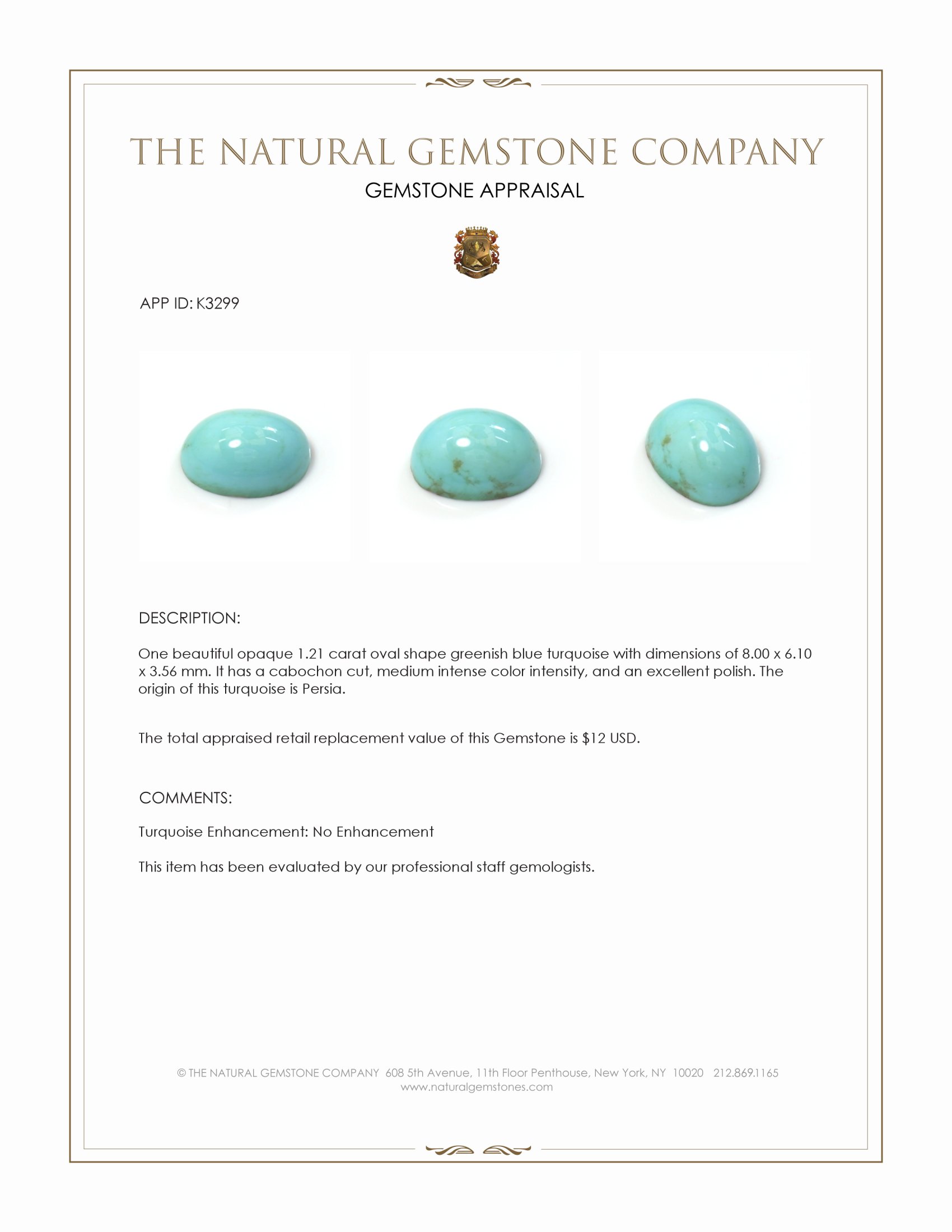 1.21 Ct. Cabochon Turquoise from Persia