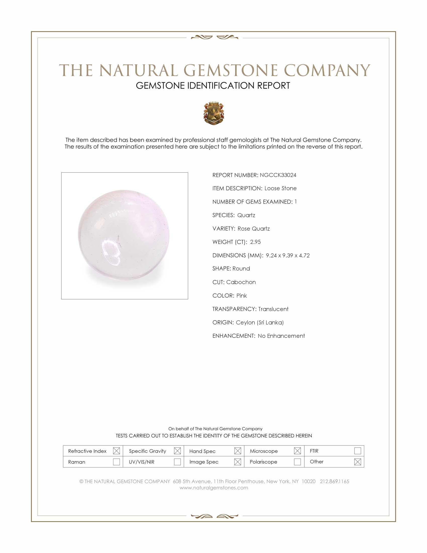 2.95 Ct. Pink Cabochon Rose Quartz from Ceylon (Sri Lanka)