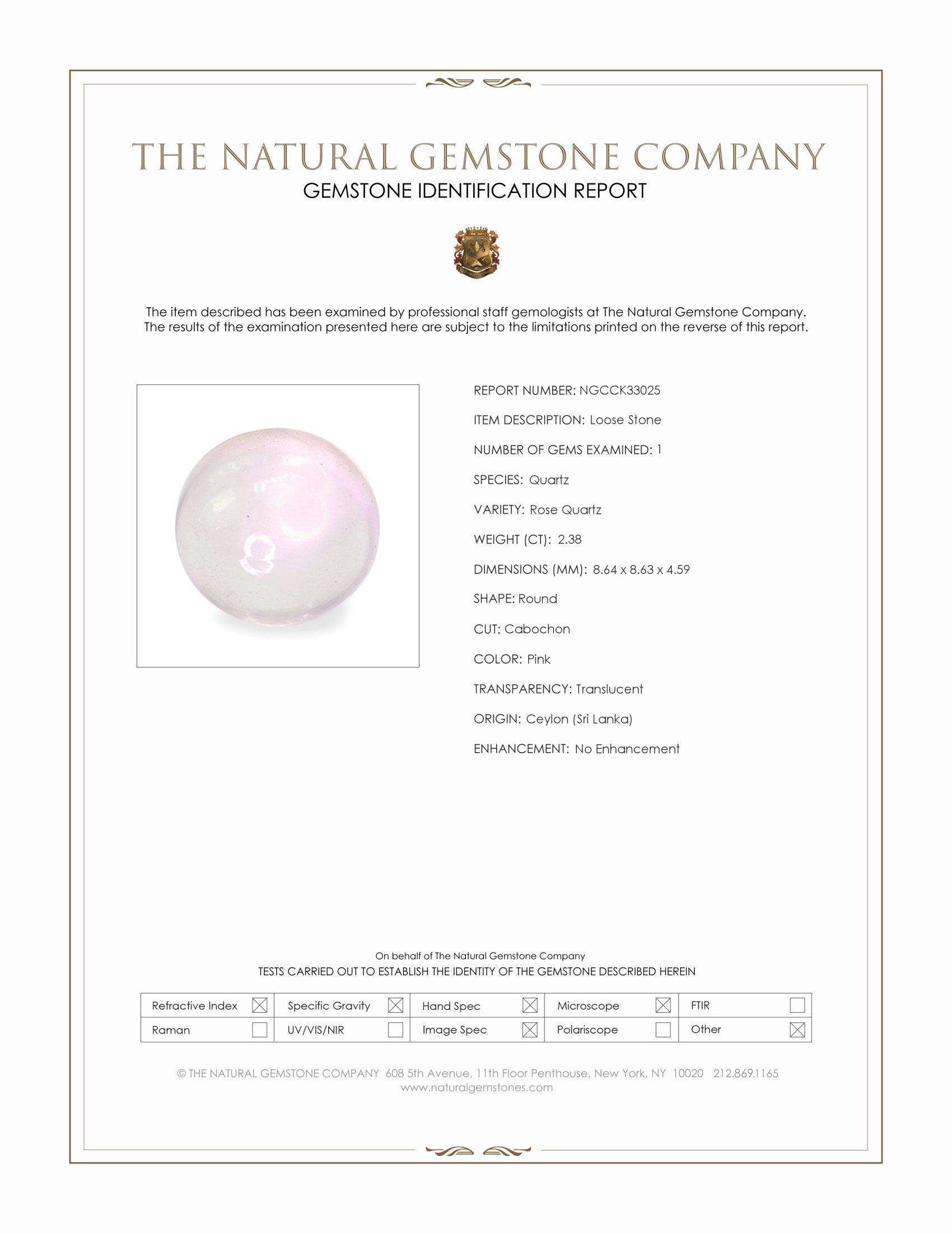2.38 Ct. Pink Cabochon Rose Quartz from Ceylon (Sri Lanka)