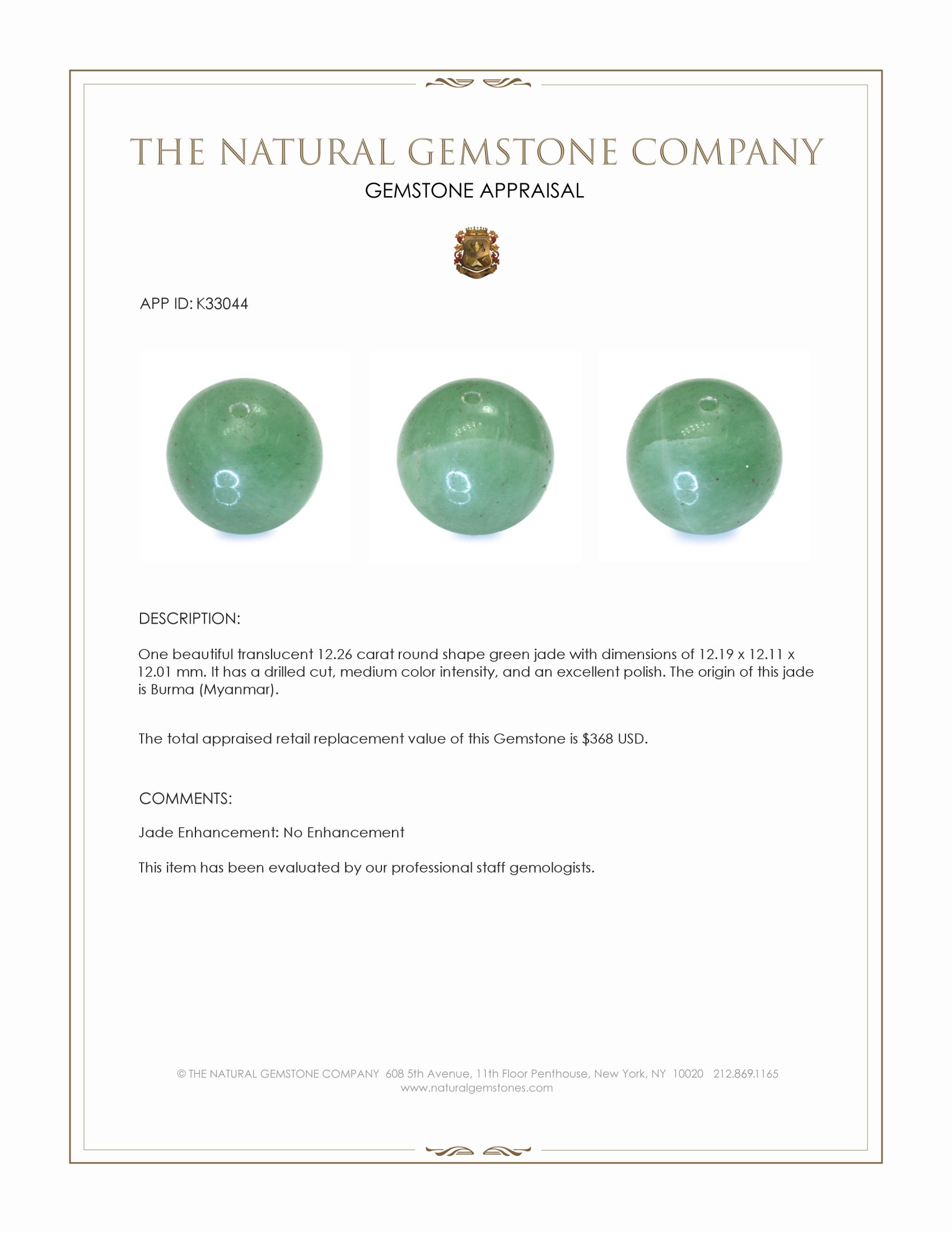 12.26 Ct. Green Jade from Burma (Myanmar)