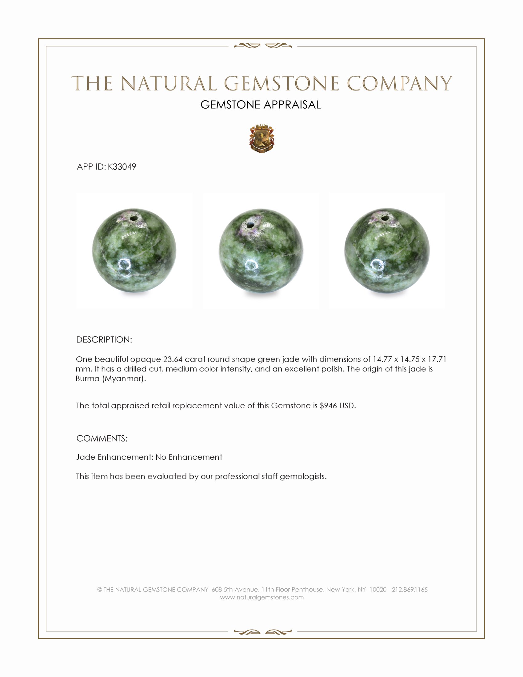23.64 Ct. Green Jade from Burma (Myanmar)