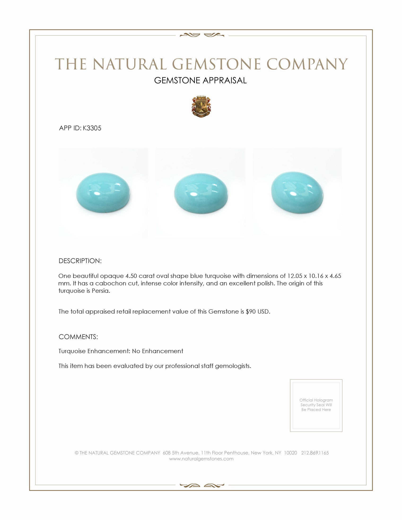 4.50 Ct. Cabochon Turquoise from Persia