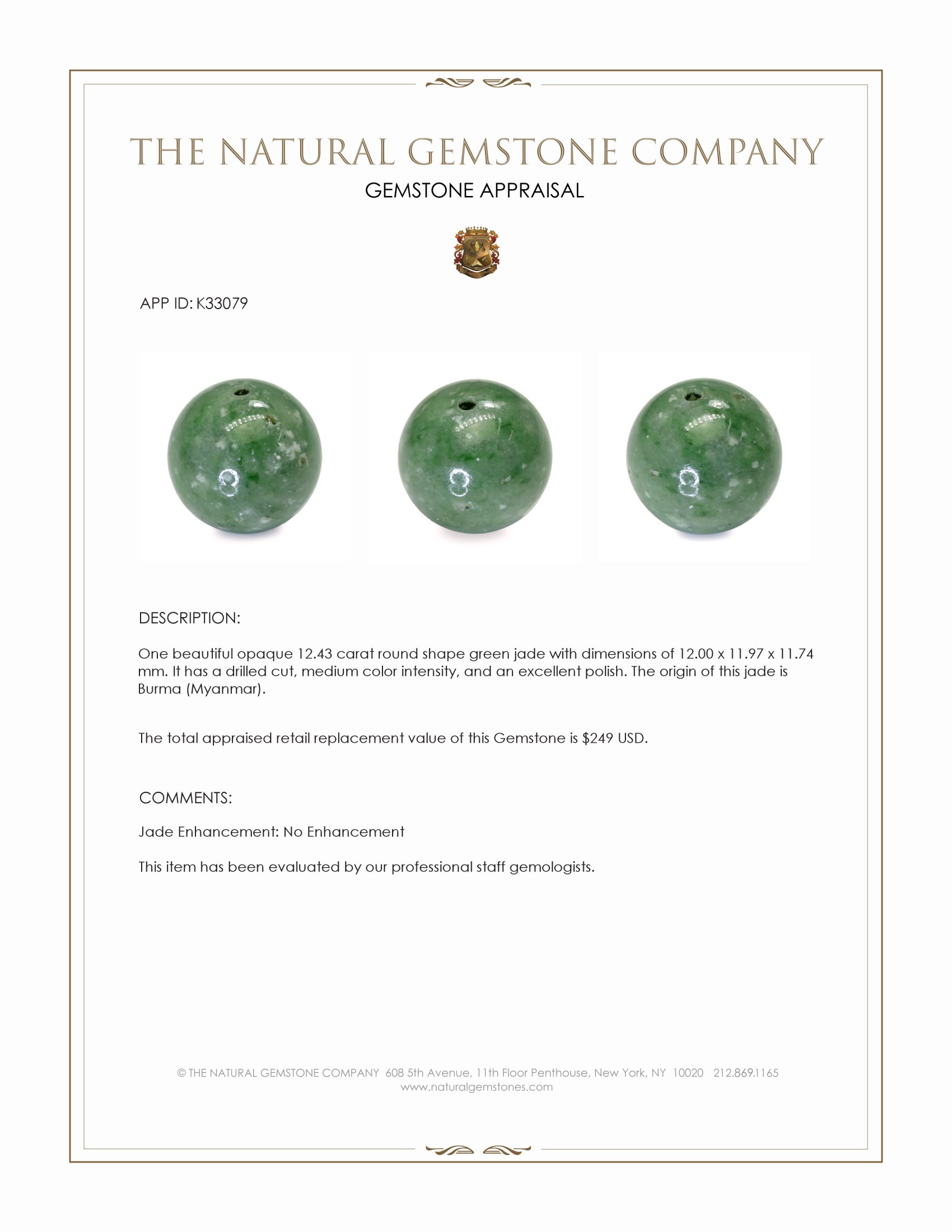 12.43 Ct. Green Jade from Burma (Myanmar)