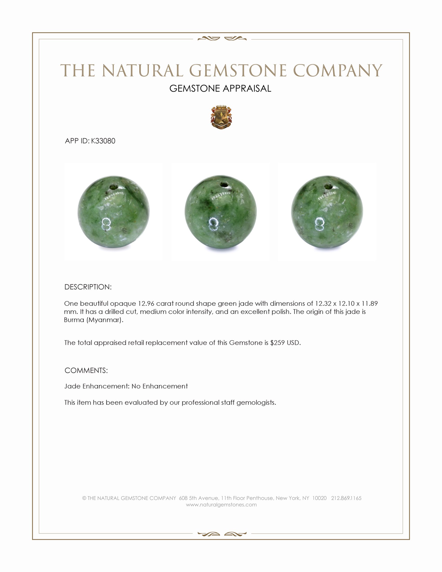 12.96 Ct. Green Jade from Burma (Myanmar)