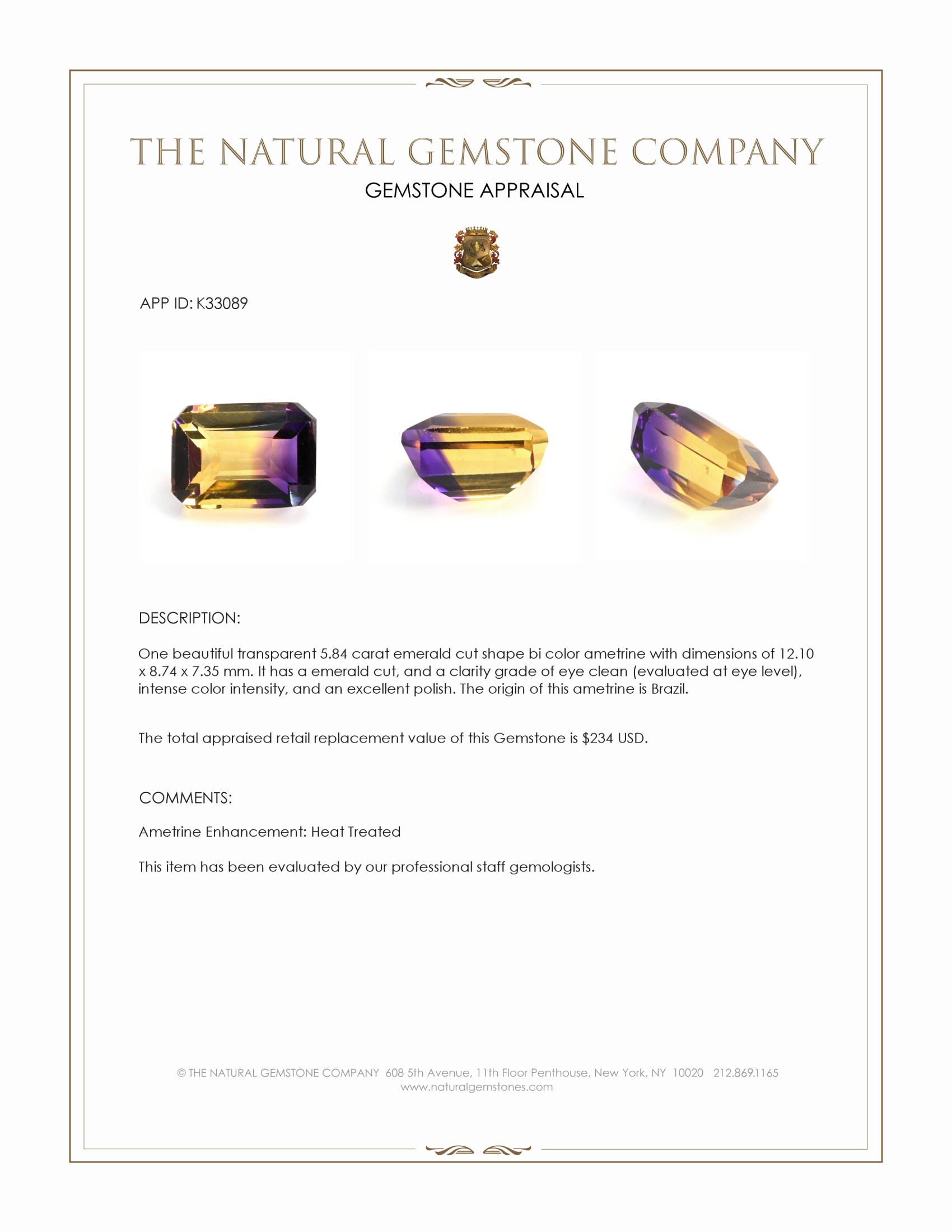 5.84 Ct. Bi Color Ametrine from Brazil