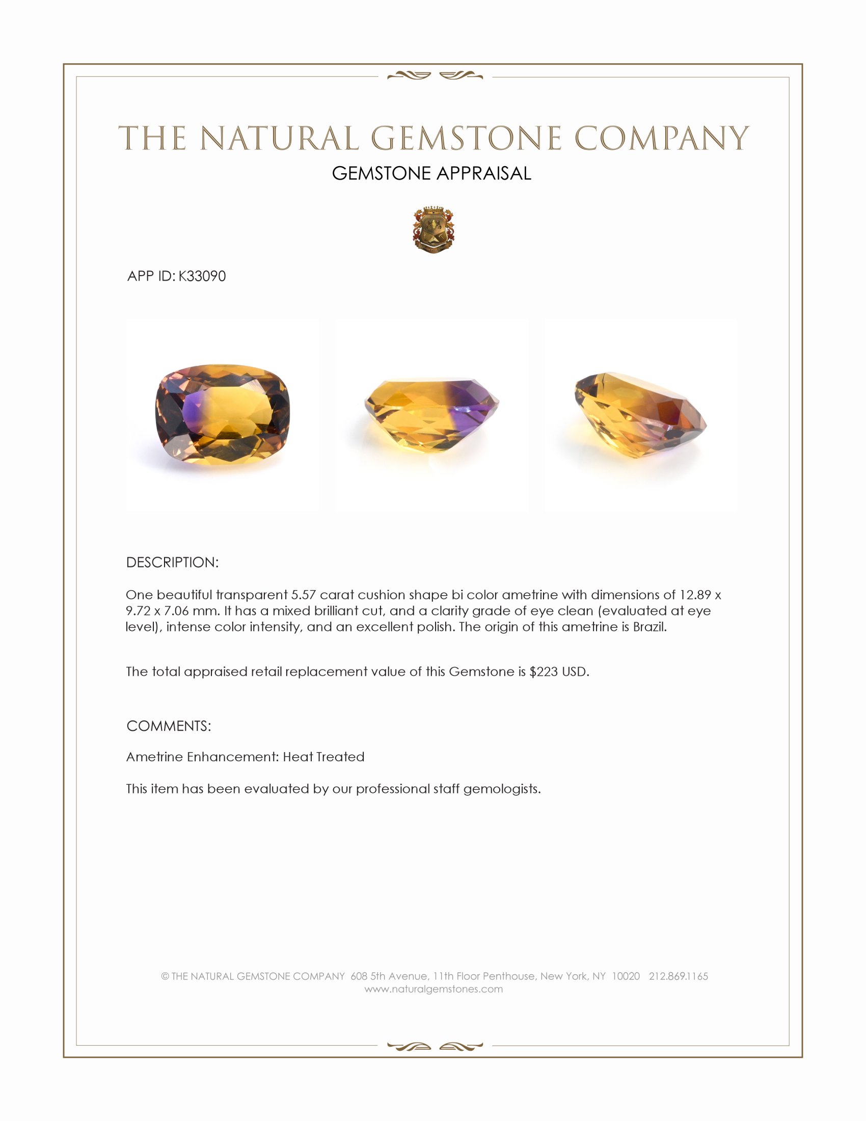 5.57 Ct. Bi Color Ametrine from Brazil