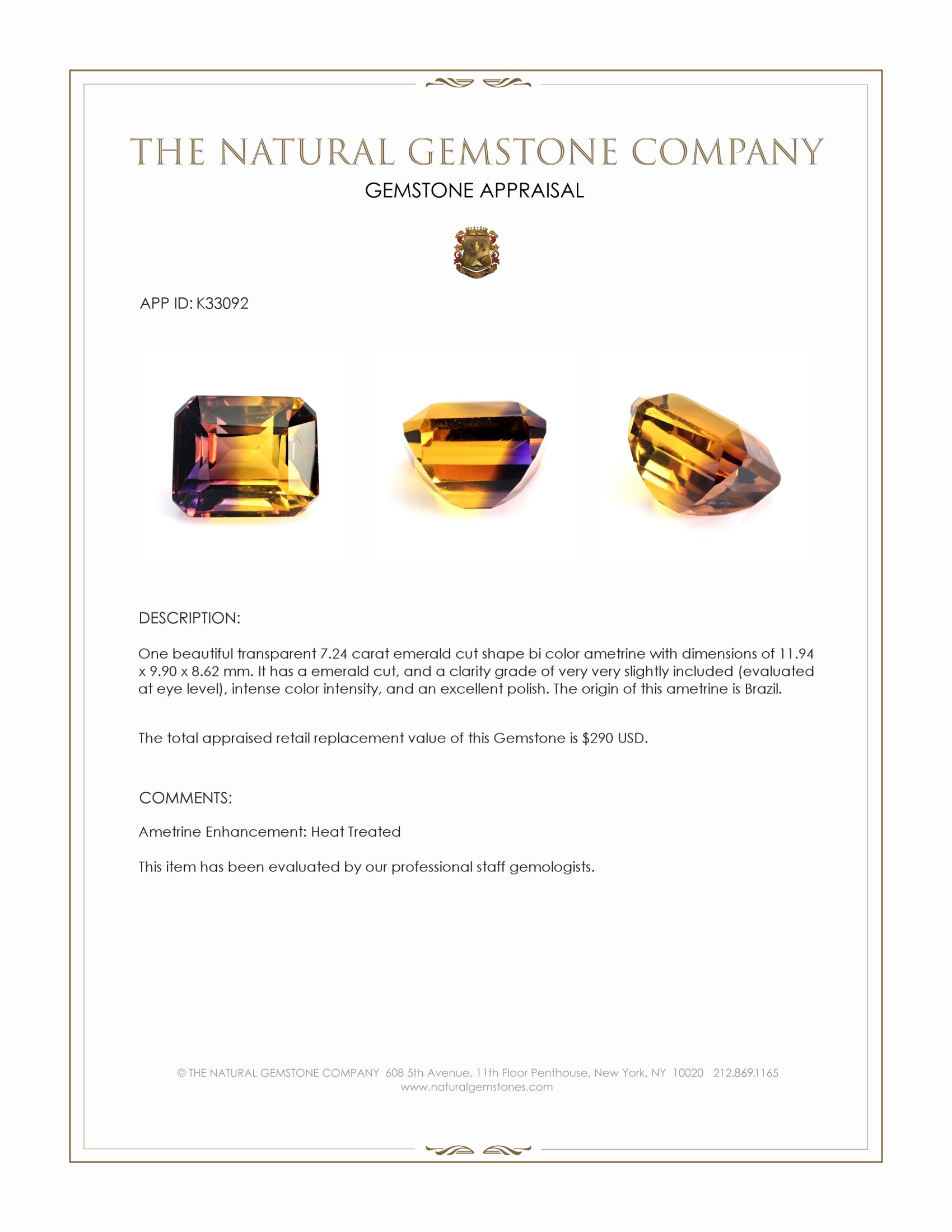 7.24 Ct. Bi Color Ametrine from Brazil