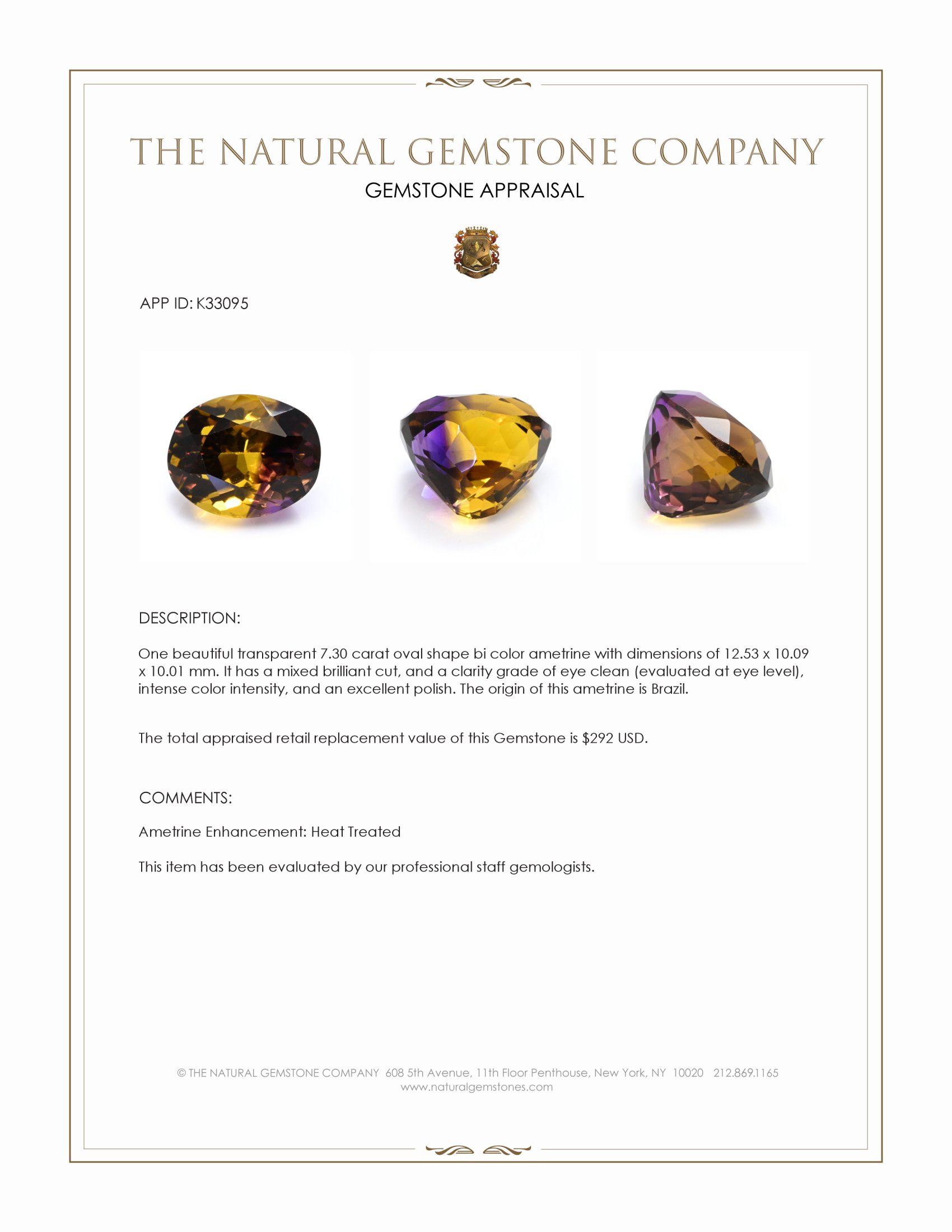 7.30 Ct. Bi Color Ametrine from Brazil