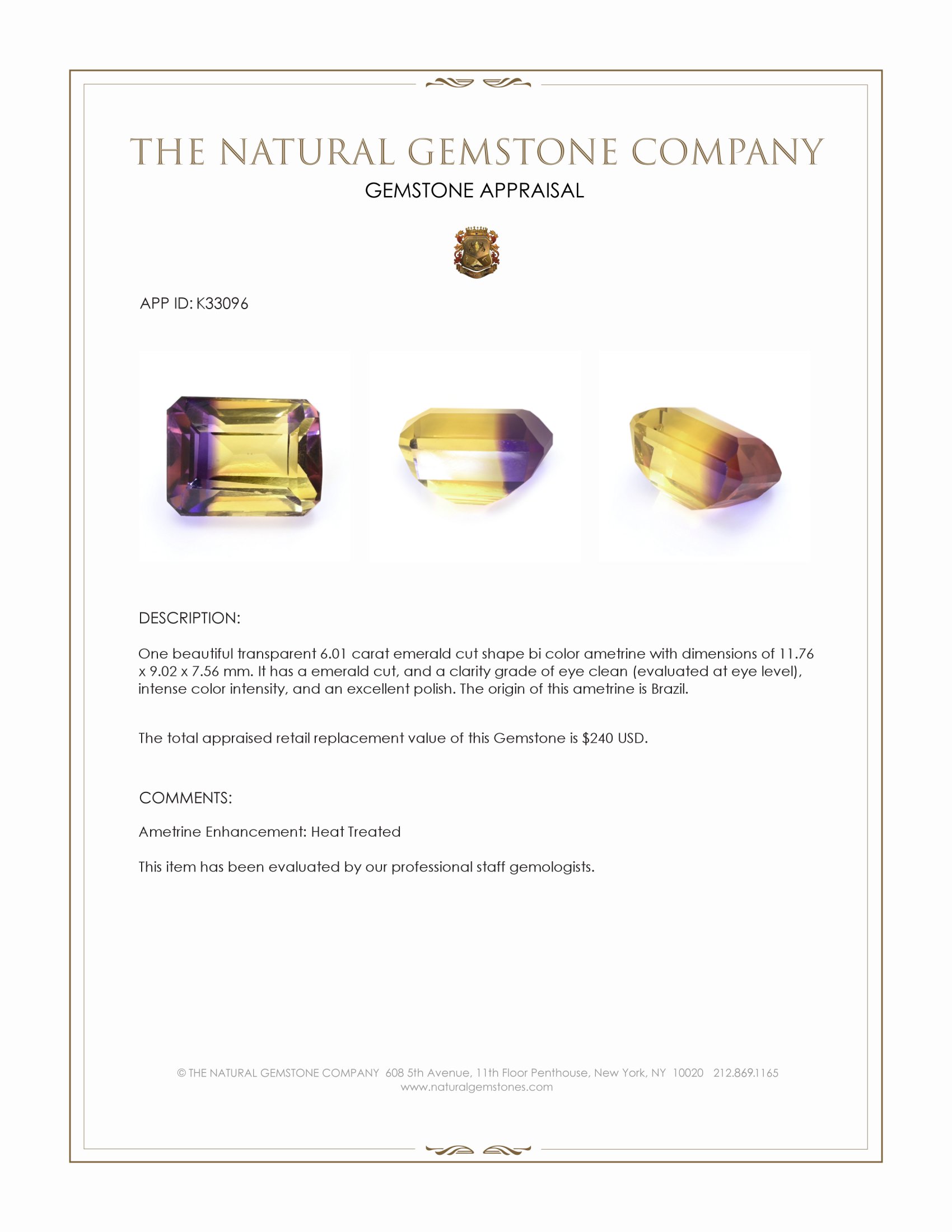 6.01 Ct. Bi Color Ametrine from Brazil