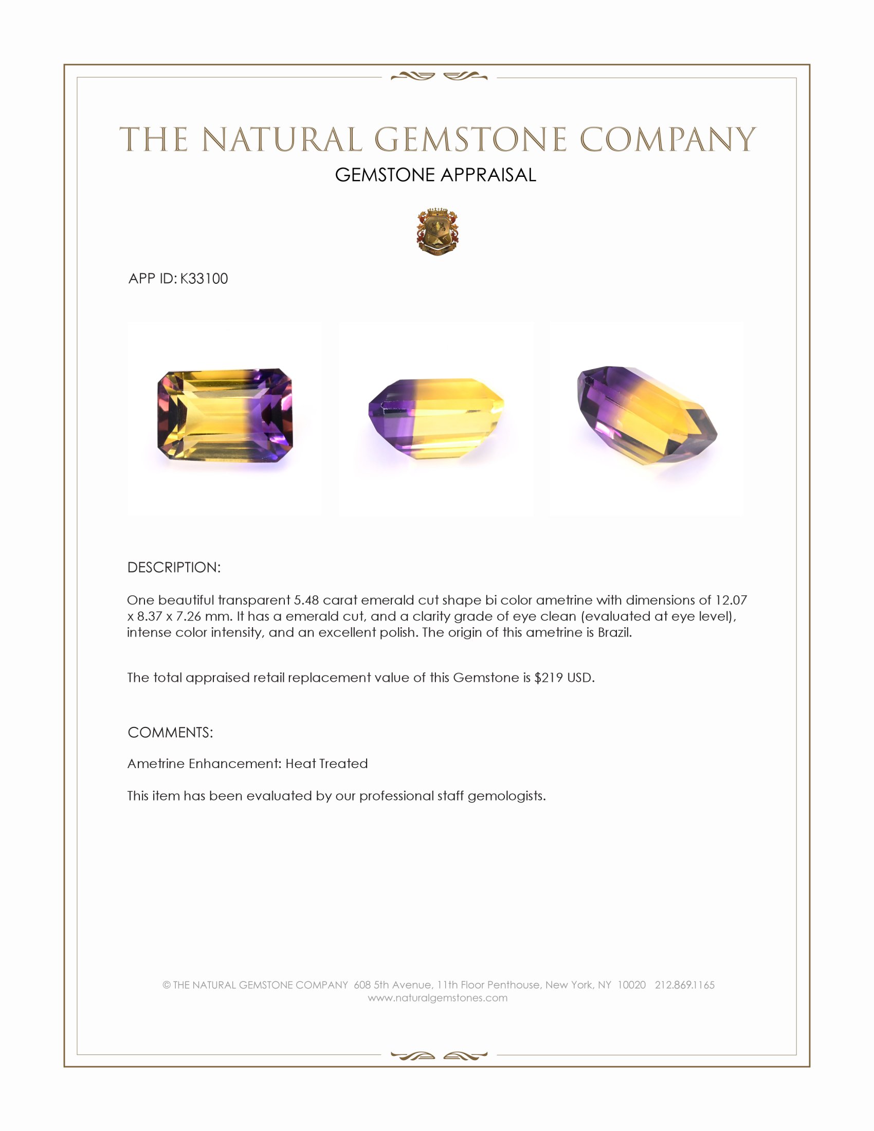 5.48 Ct. Bi Color Ametrine from Brazil
