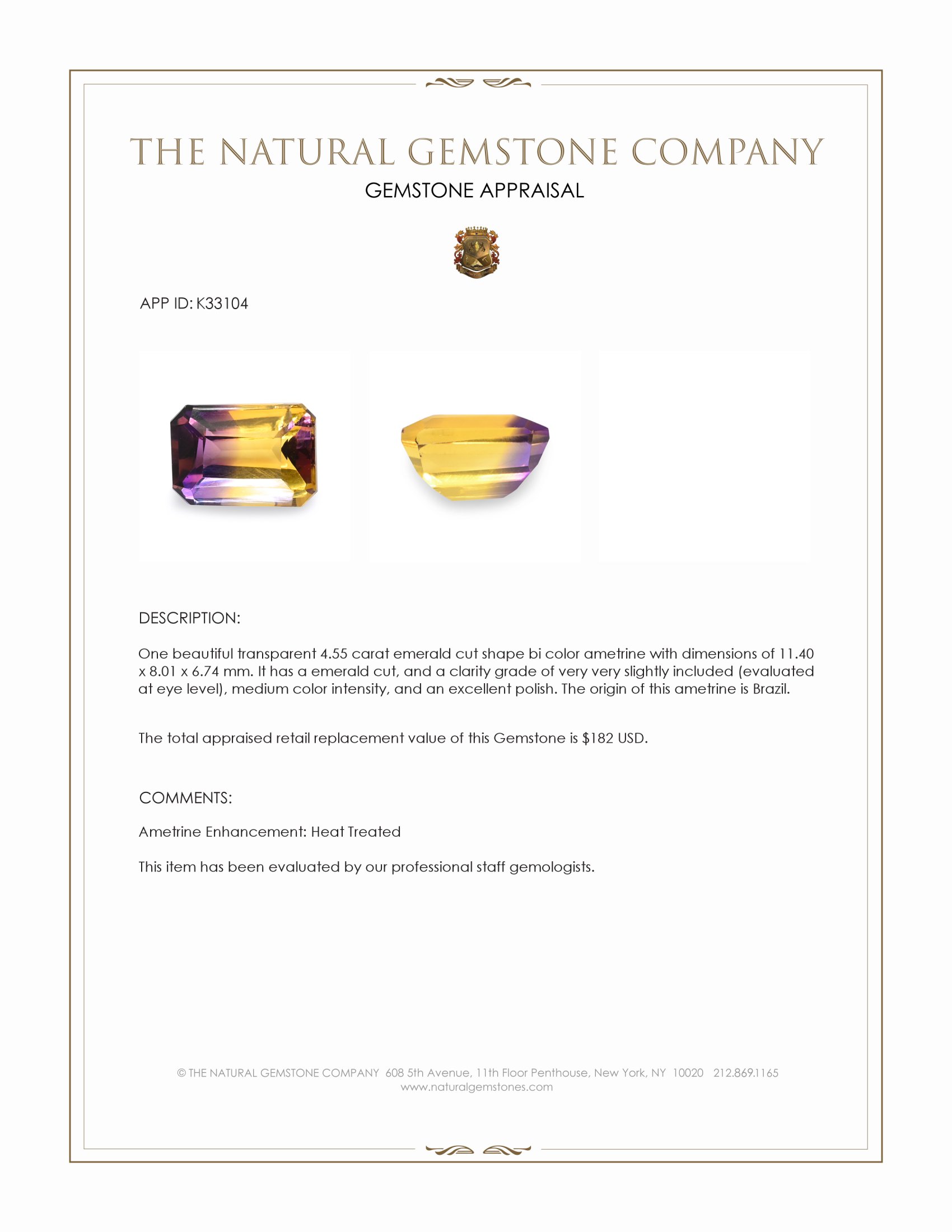 4.55 Ct. Bi Color Ametrine from Brazil