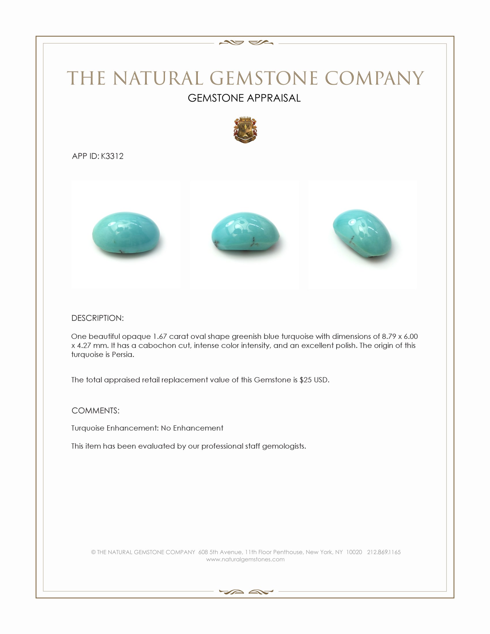 1.67 Ct. Cabochon Turquoise from Persia