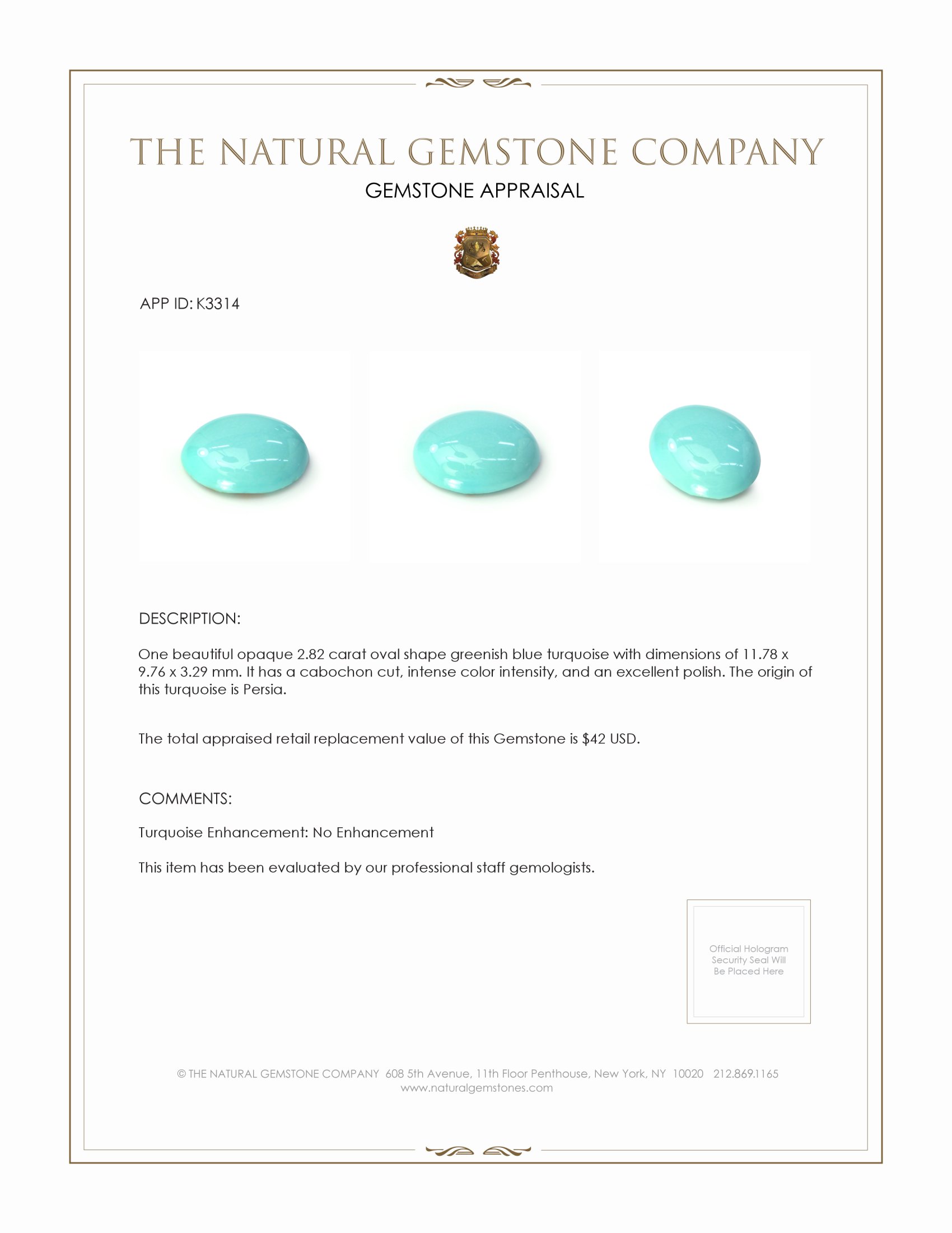 2.82 Ct. Cabochon Turquoise from Persia