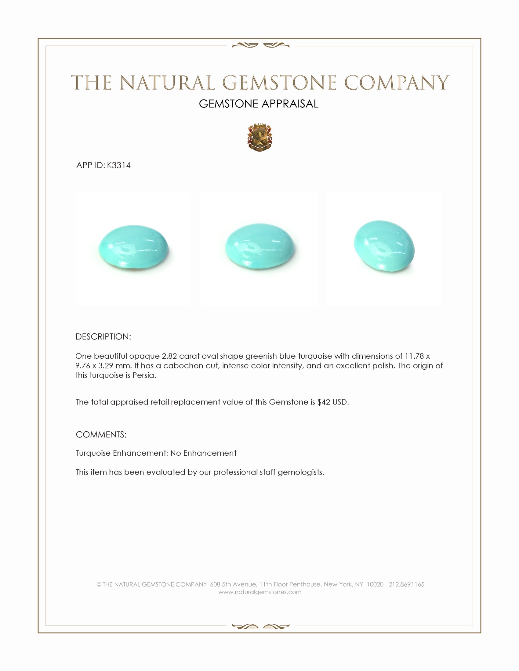 2.82 Ct. Cabochon Turquoise from Persia