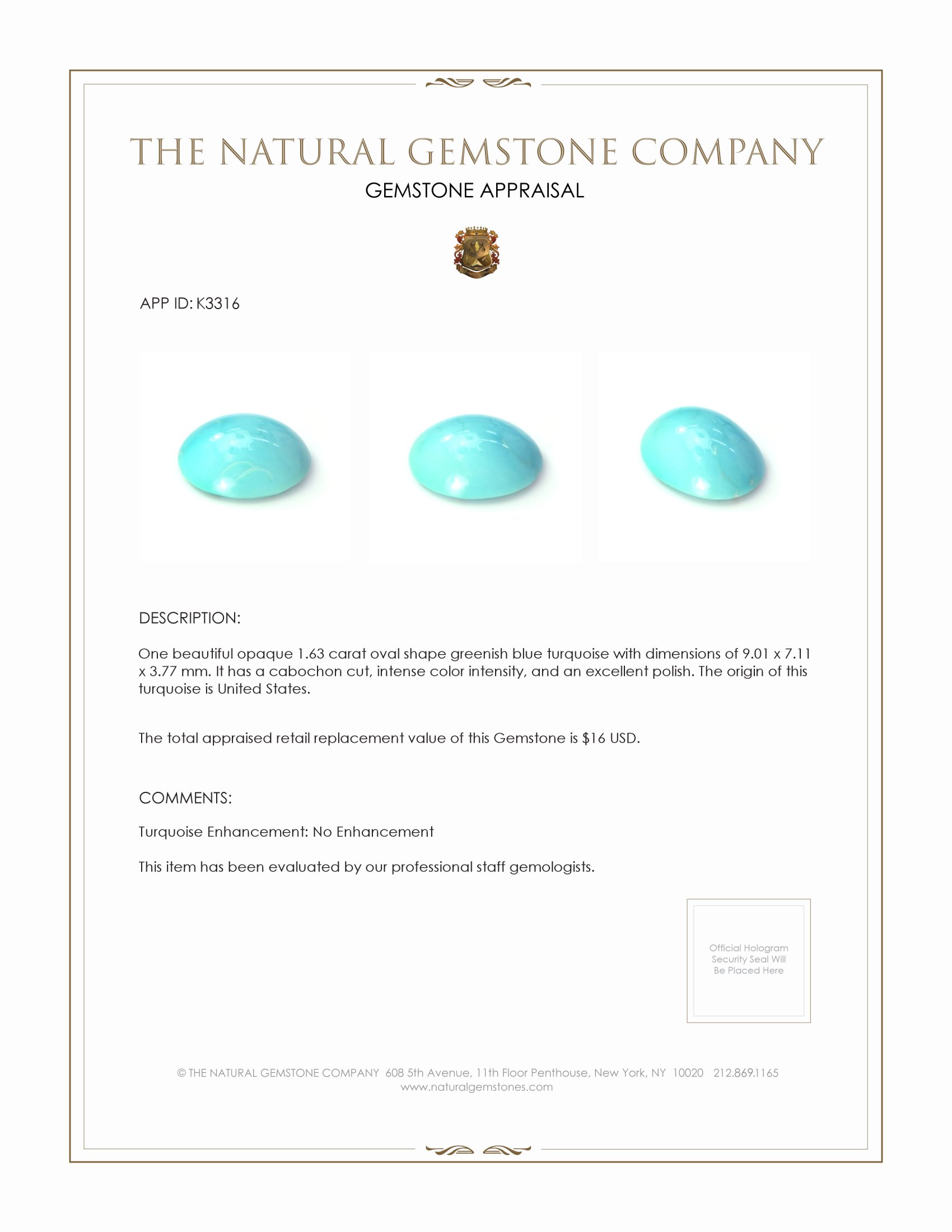 1.63 Ct. Cabochon Turquoise from United States