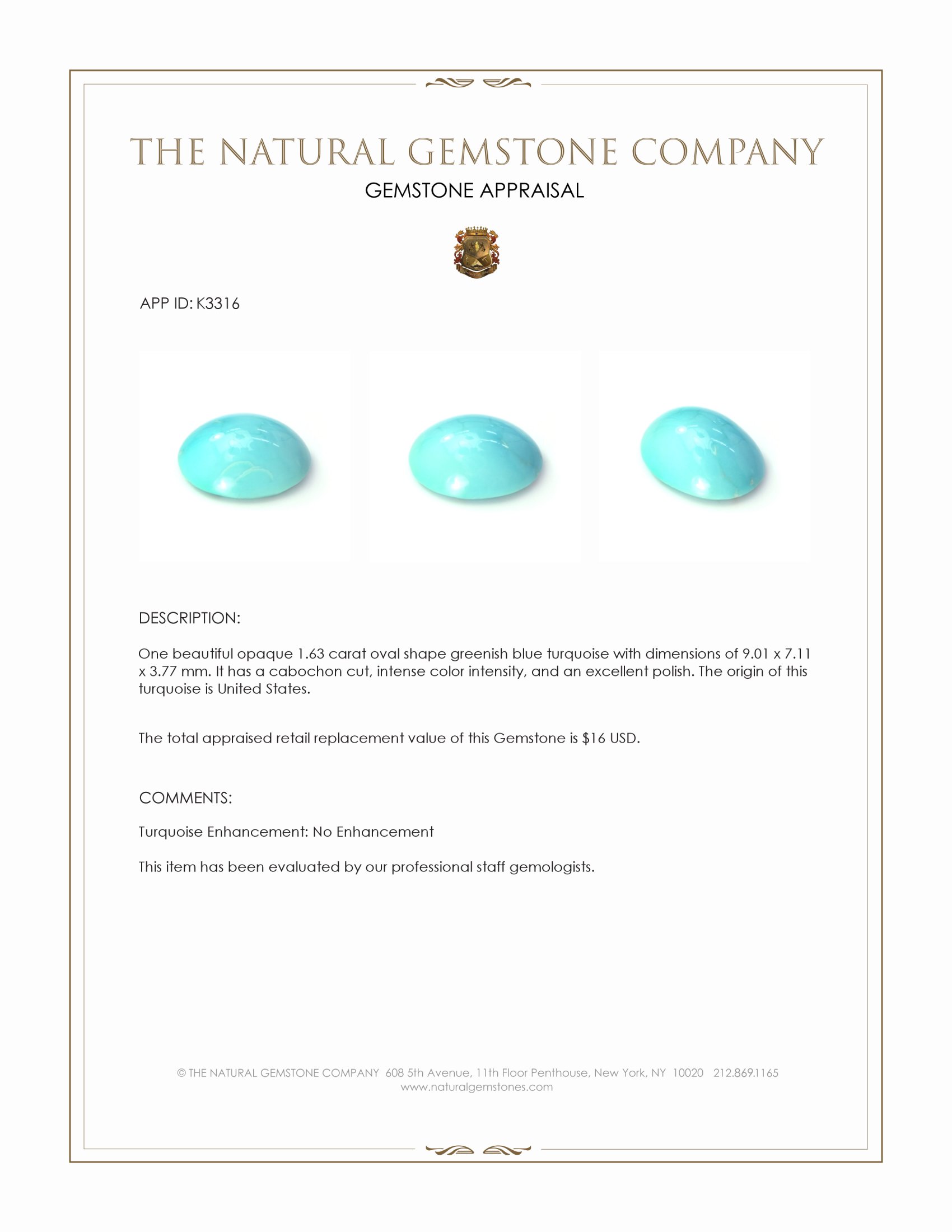 1.63 Ct. Cabochon Turquoise from United States