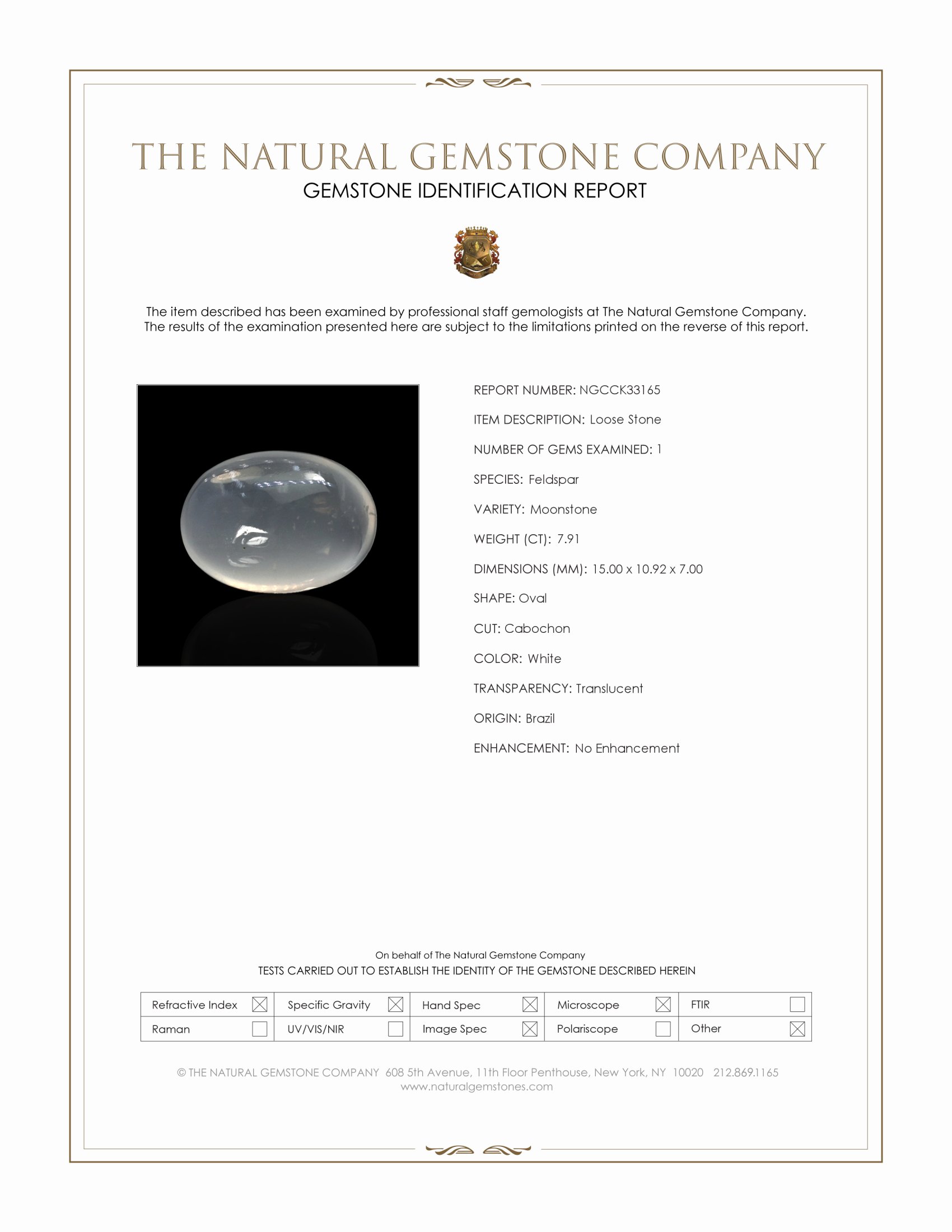 7.91 Ct. White Cabochon Moonstone from Brazil