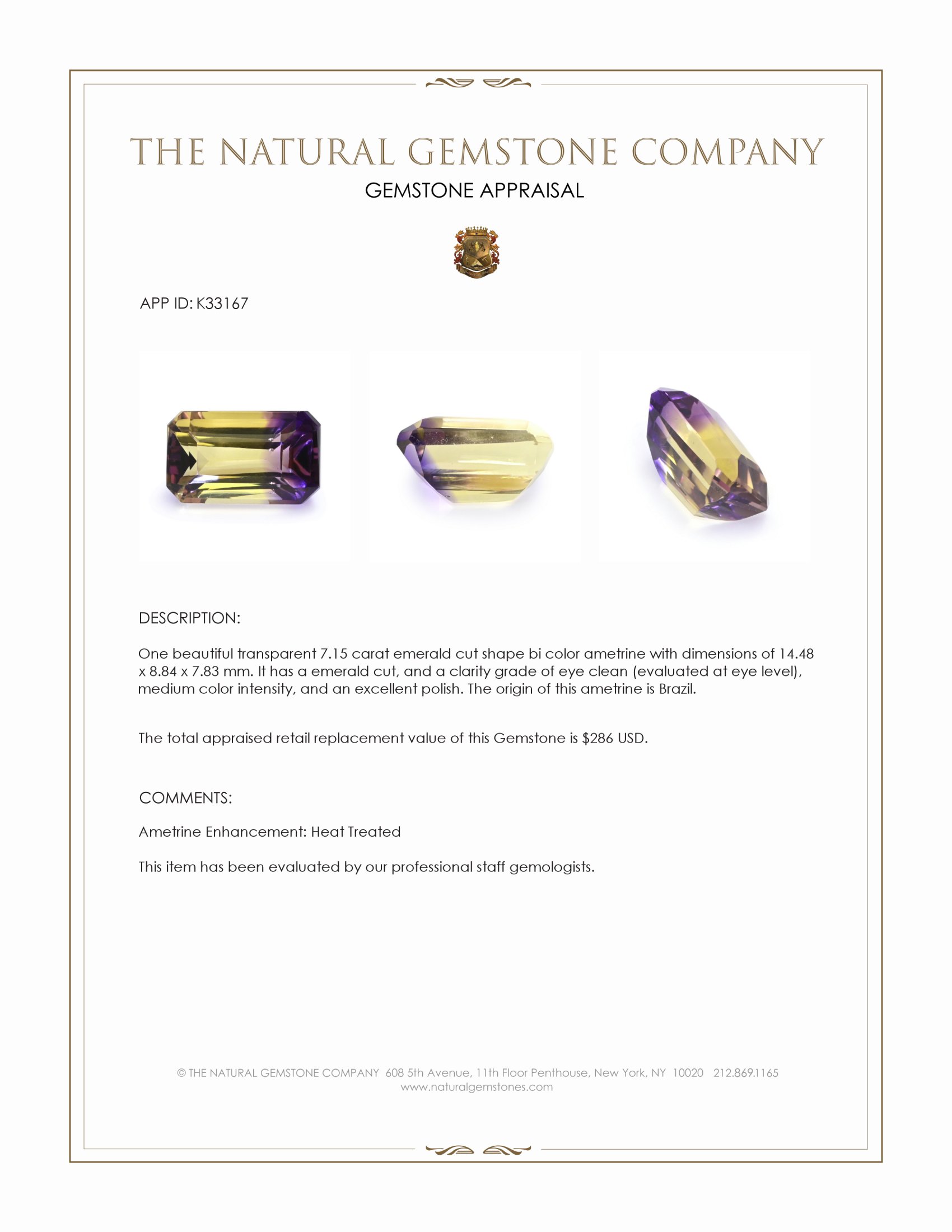 7.15 Ct. Bi Color Ametrine from Brazil