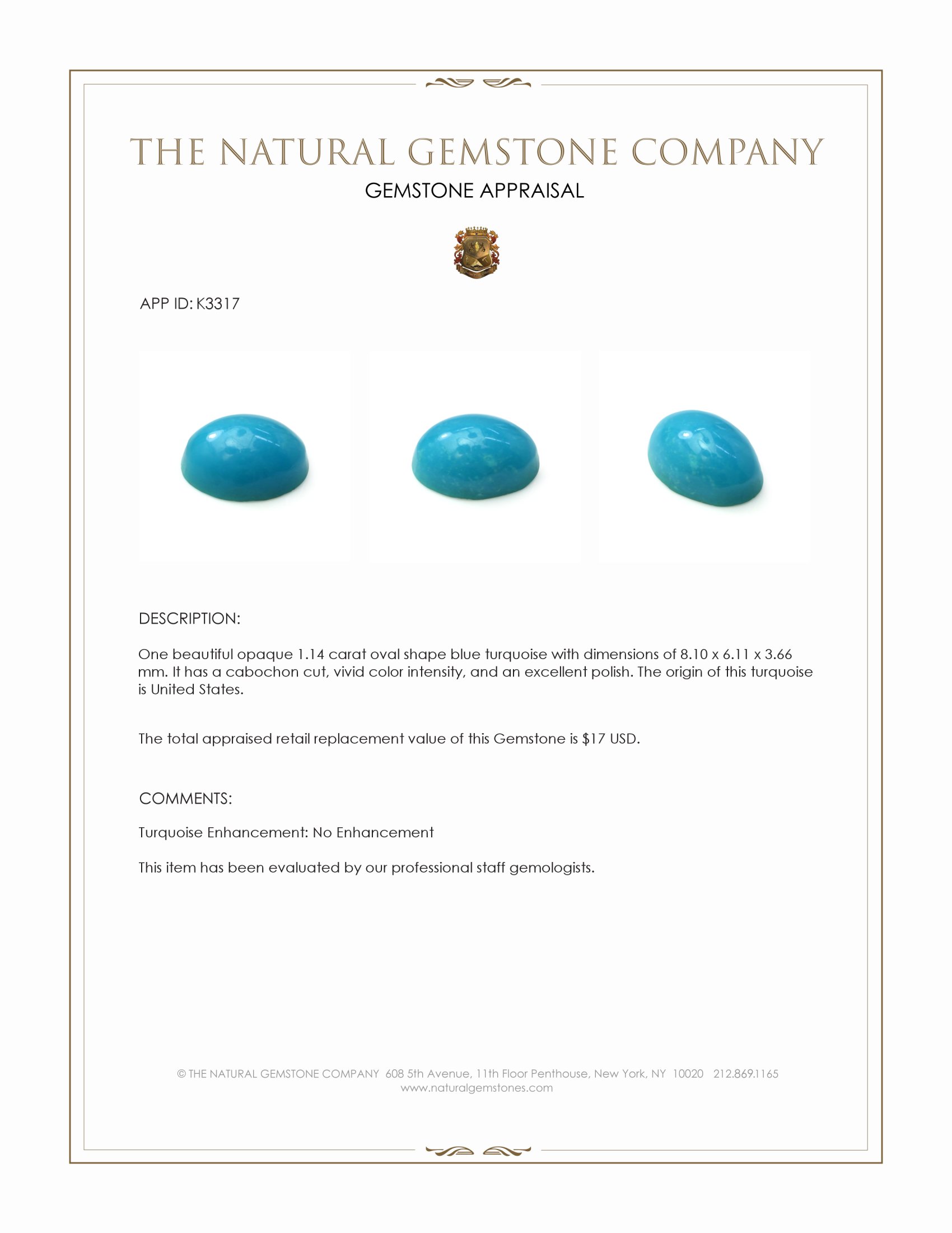 1.14 Ct. Cabochon Turquoise from United States