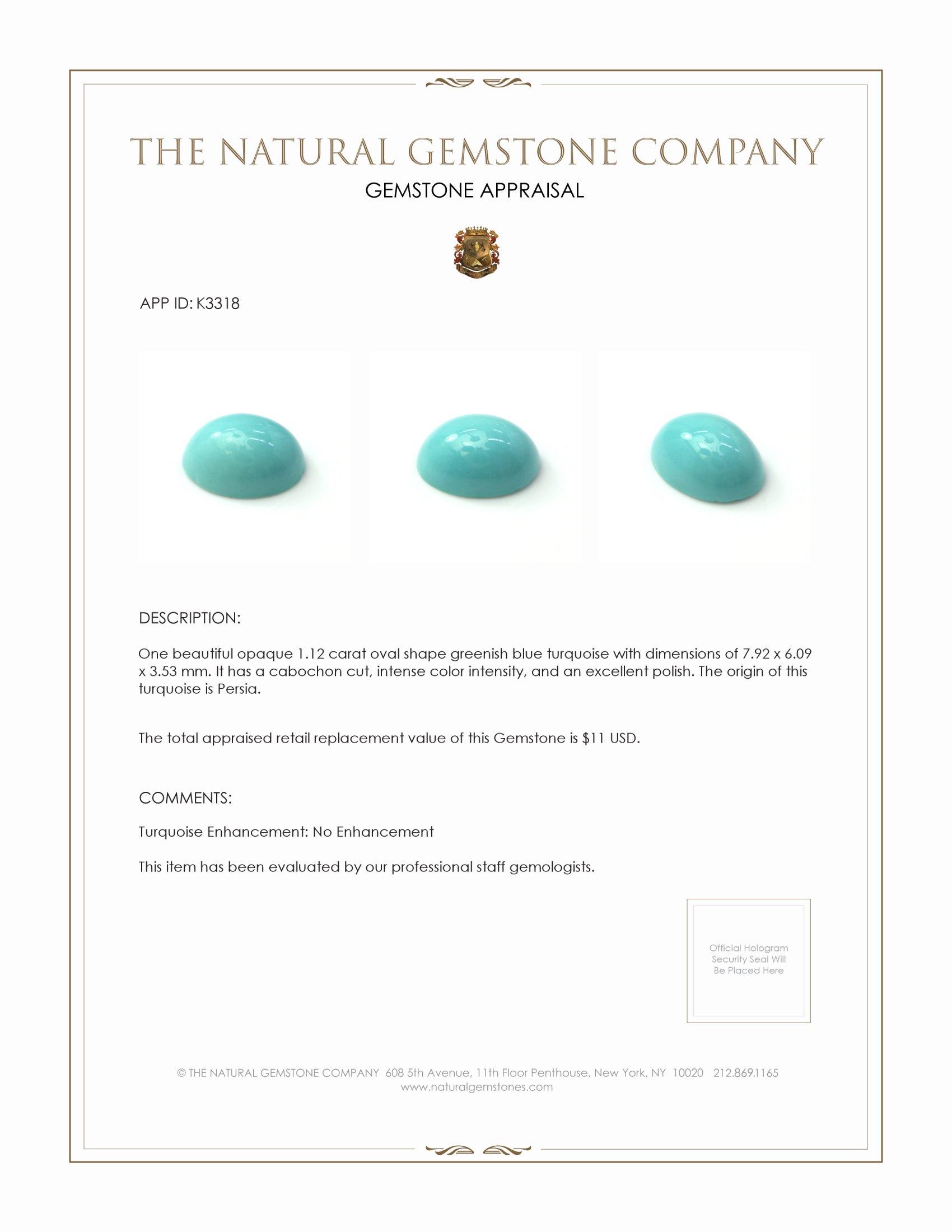 1.12 Ct. Cabochon Turquoise from Persia