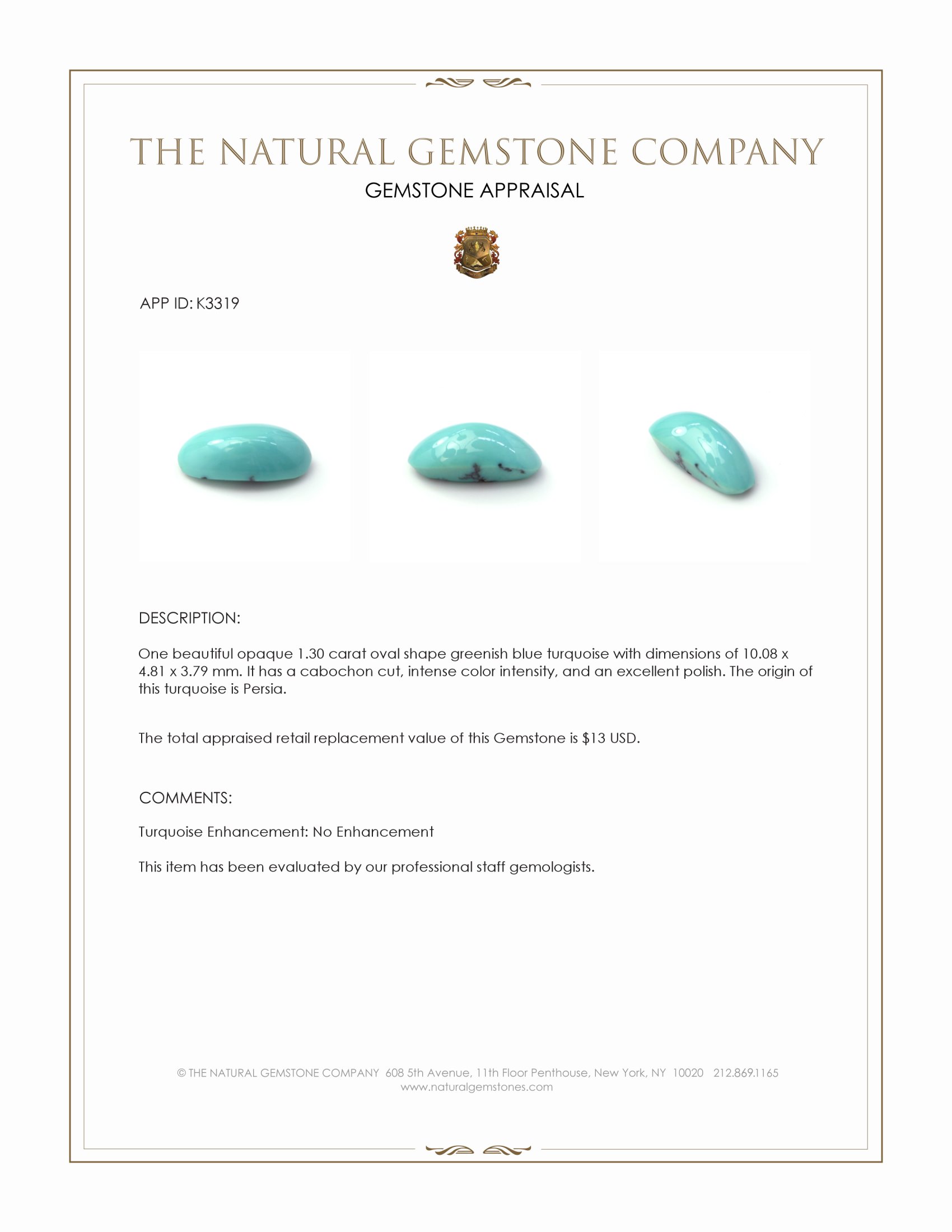 1.30 Ct. Cabochon Turquoise from Persia