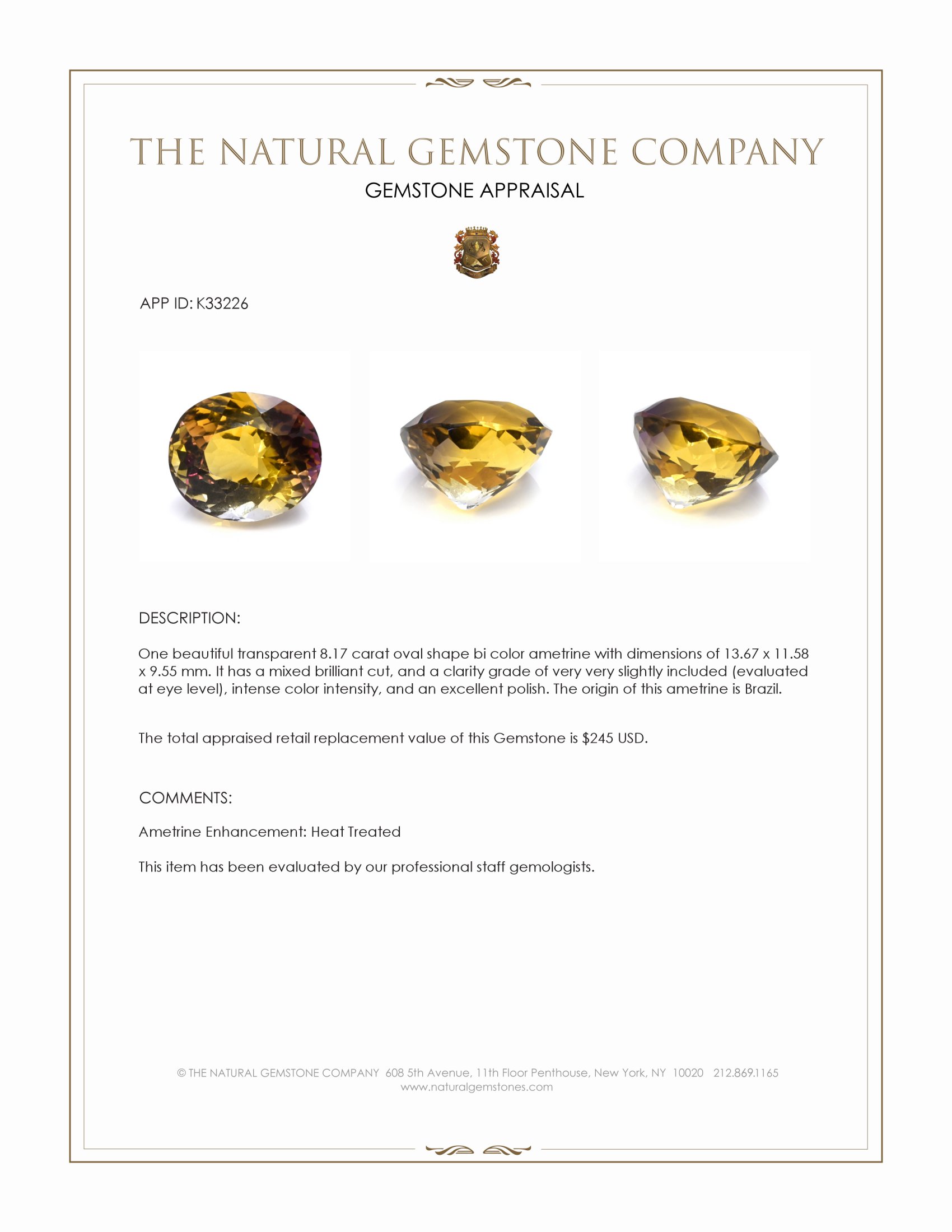 8.17 Ct. Bi Color Ametrine from Brazil