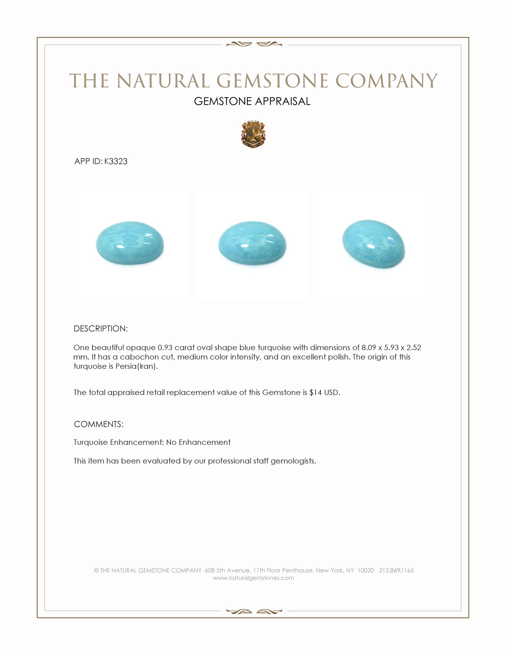 0.93 Ct. Cabochon Turquoise from Persia(Iran)