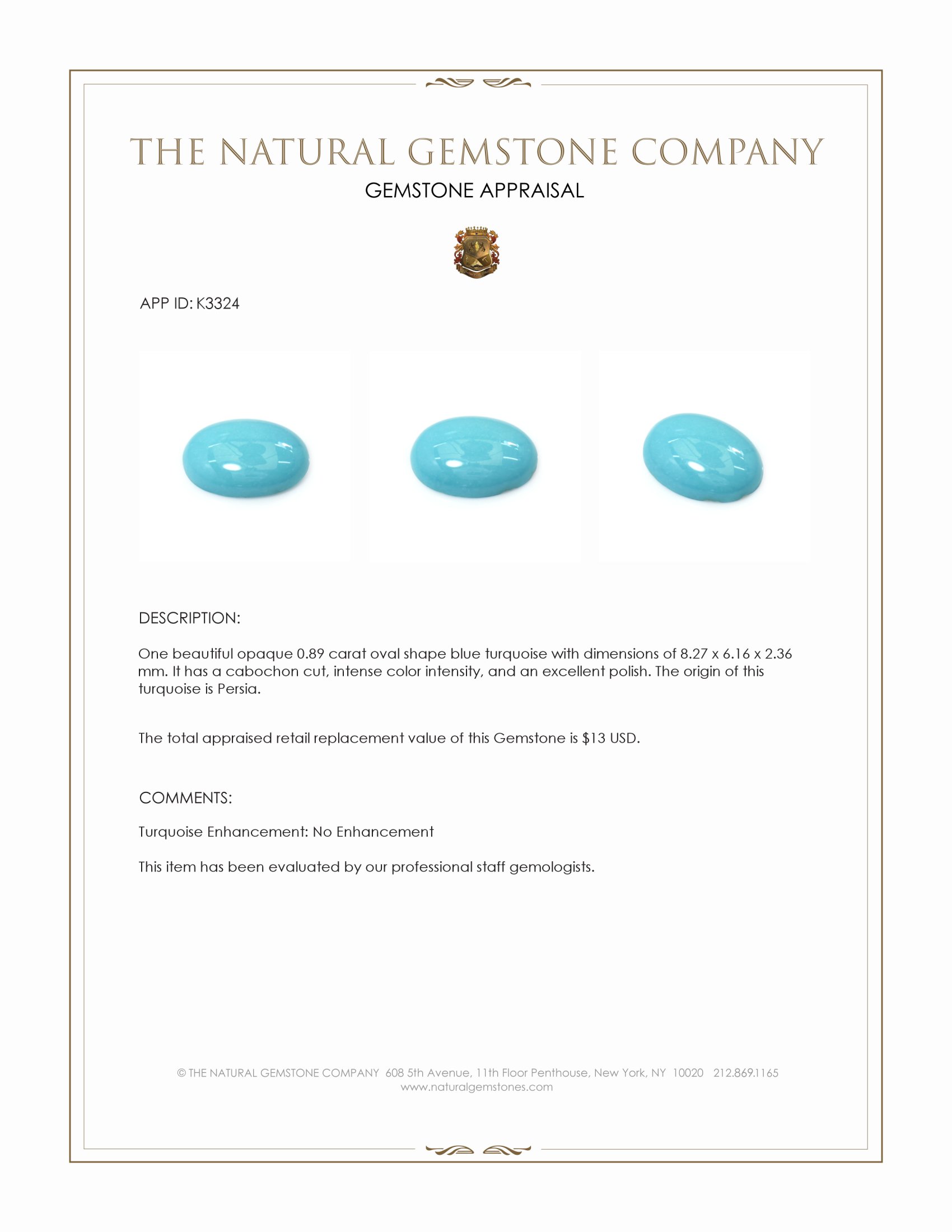 0.89 Ct. Cabochon Turquoise from Persia