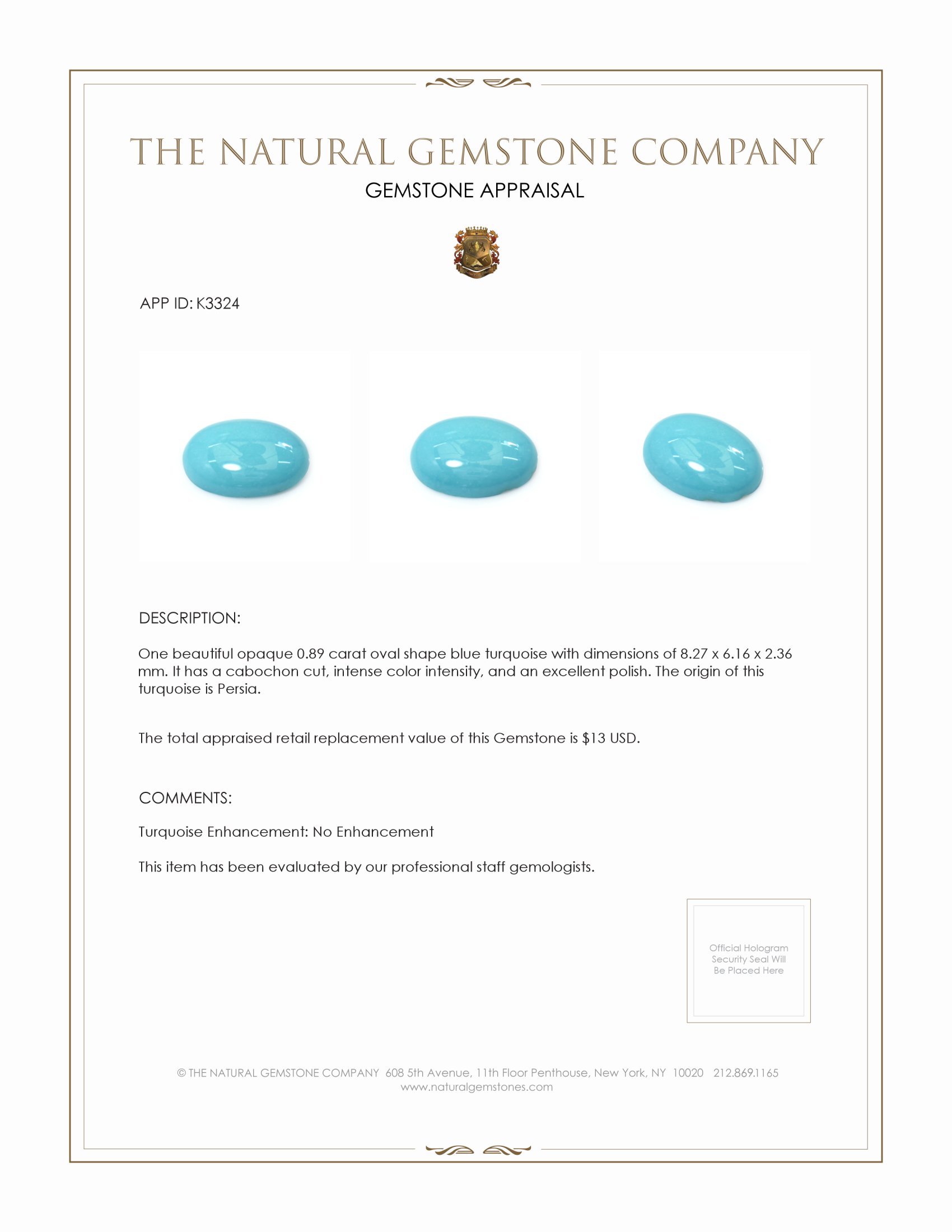 0.89 Ct. Cabochon Turquoise from Persia