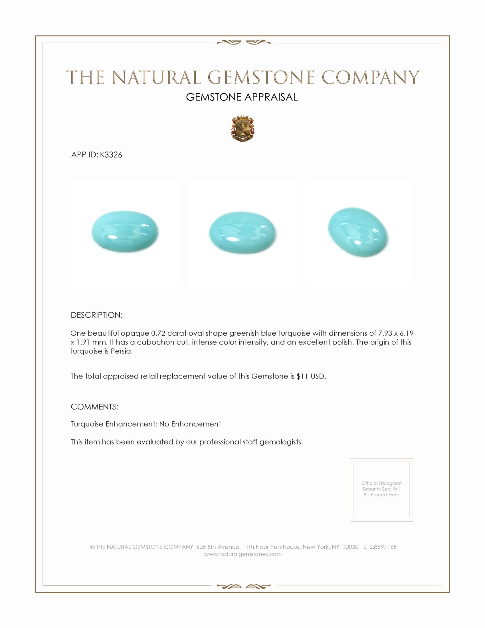 0.72 Ct. Cabochon Turquoise from Persia