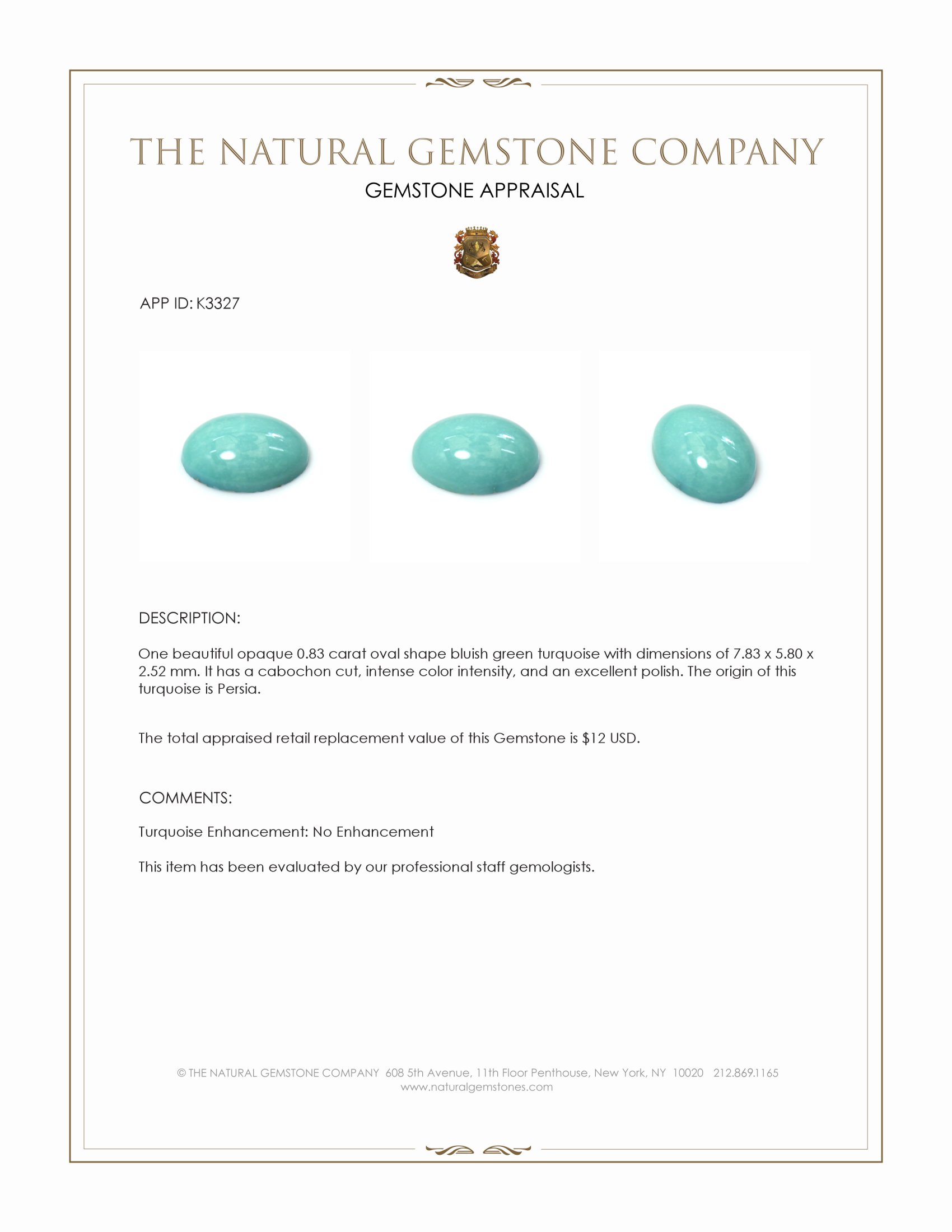 0.83 Ct. Cabochon Turquoise from Persia