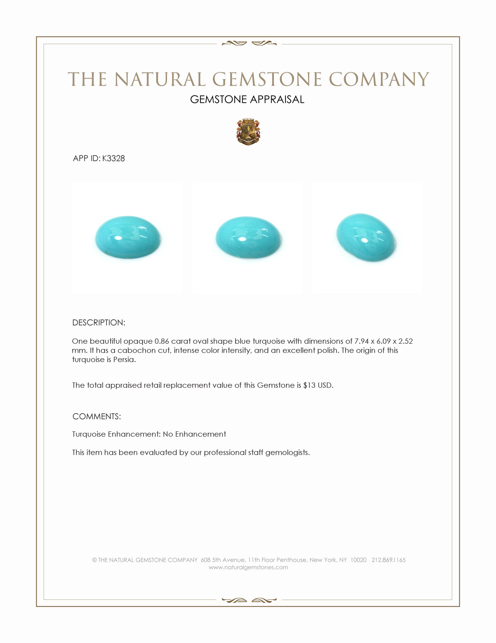 0.86 Ct. Cabochon Turquoise from Persia