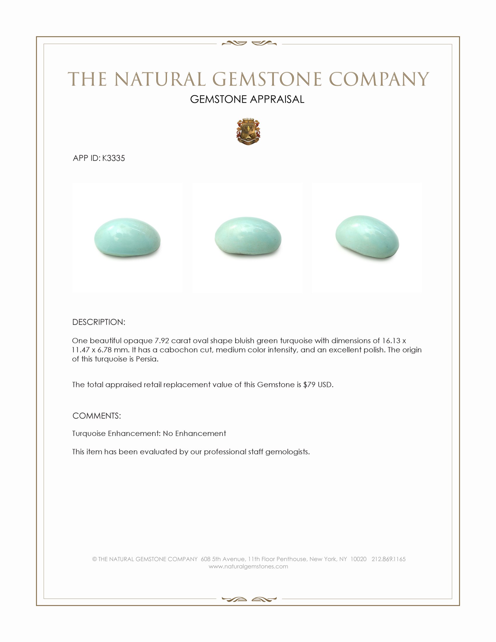 7.92 Ct. Cabochon Turquoise from Persia