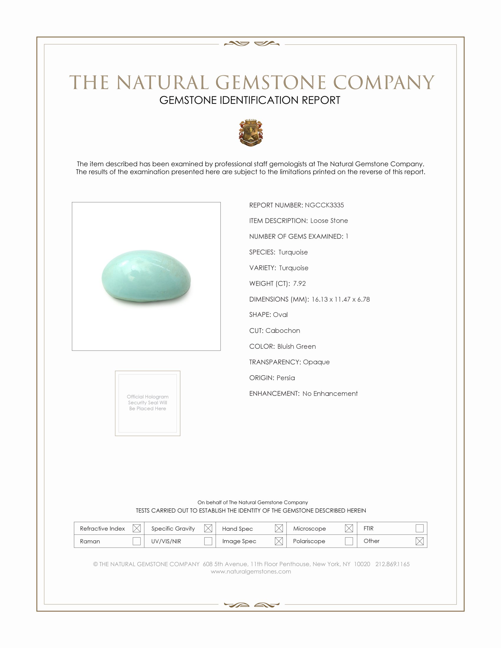 7.92 Ct. Cabochon Turquoise from Persia