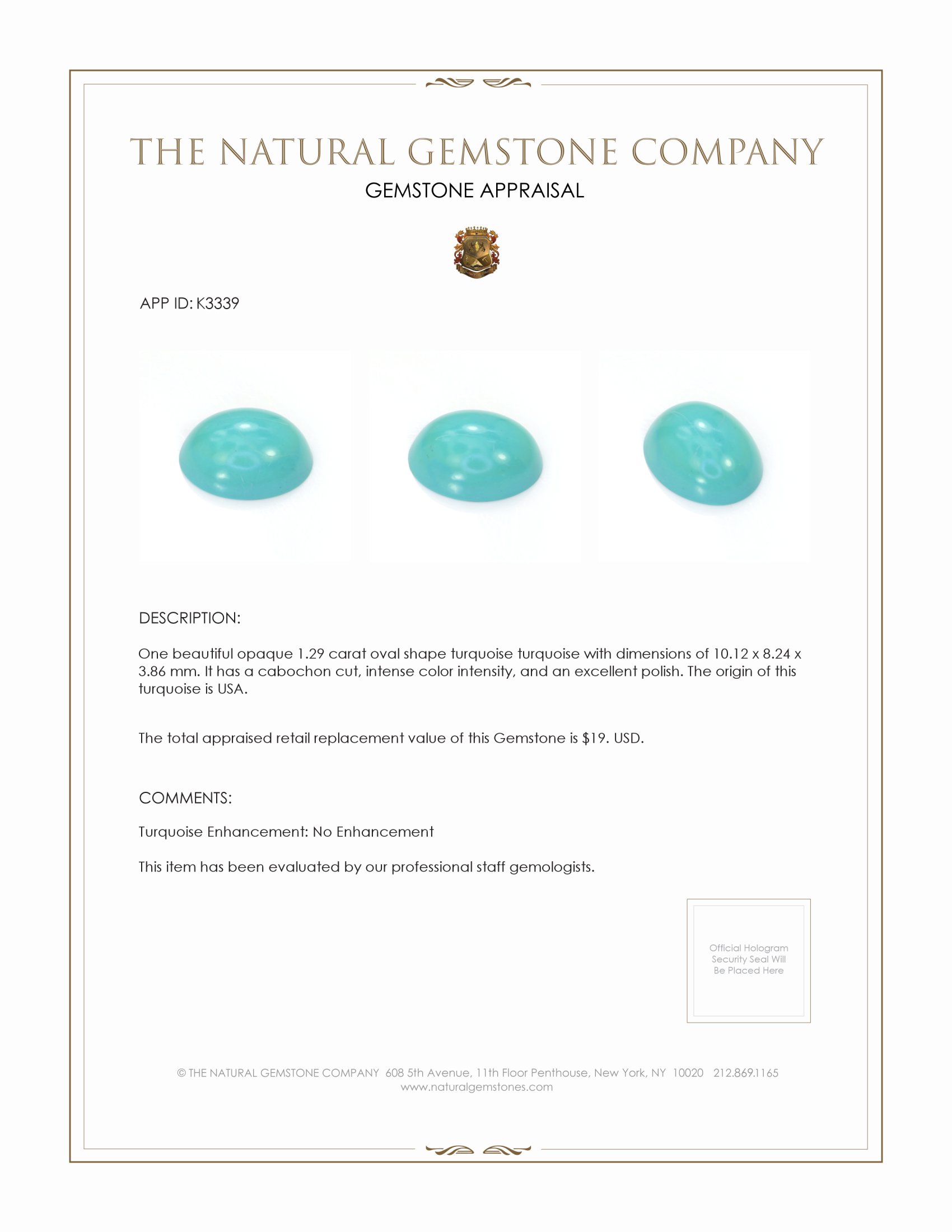 1.29 Ct. Cabochon Turquoise from United States