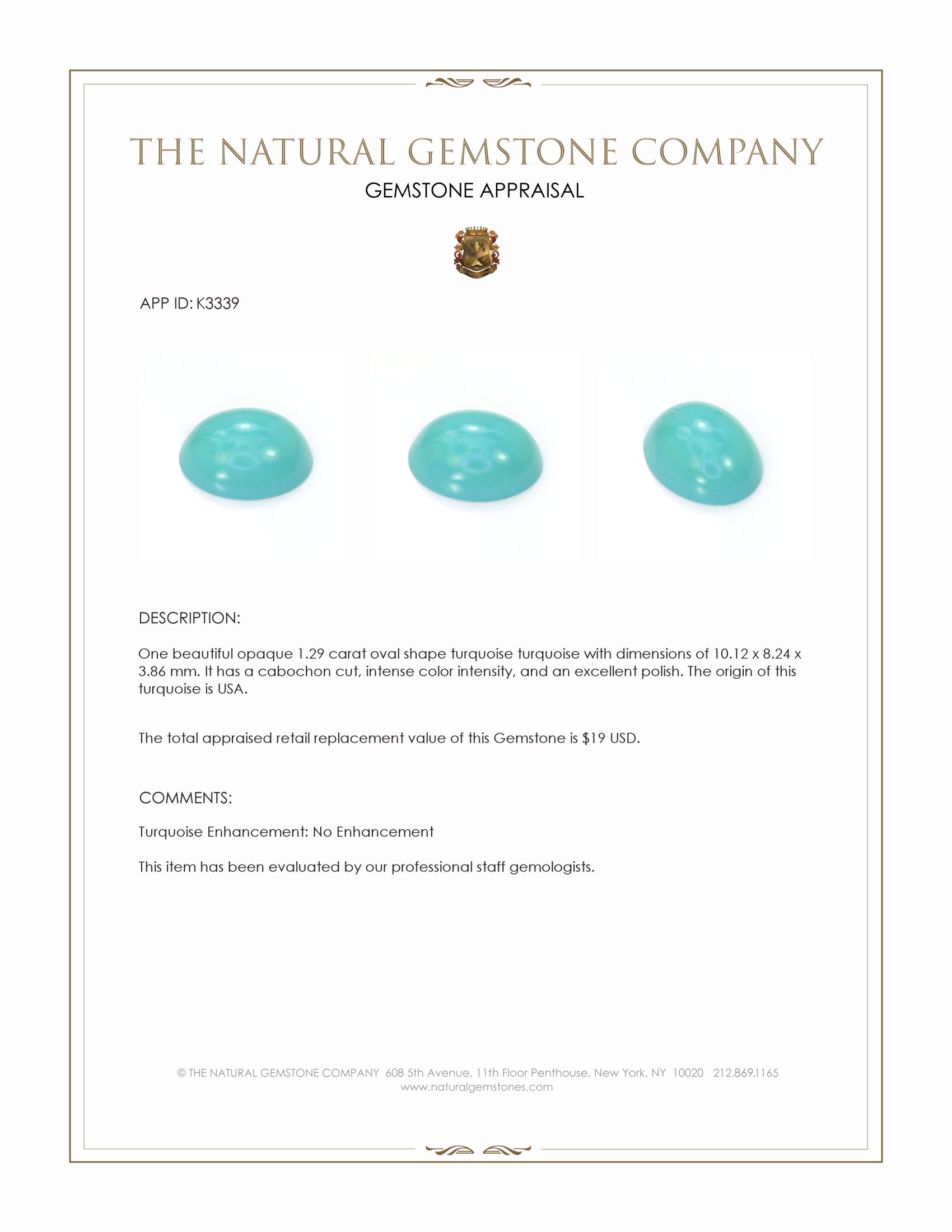 1.29 Ct. Turquoise Cabochon Turquoise from USA
