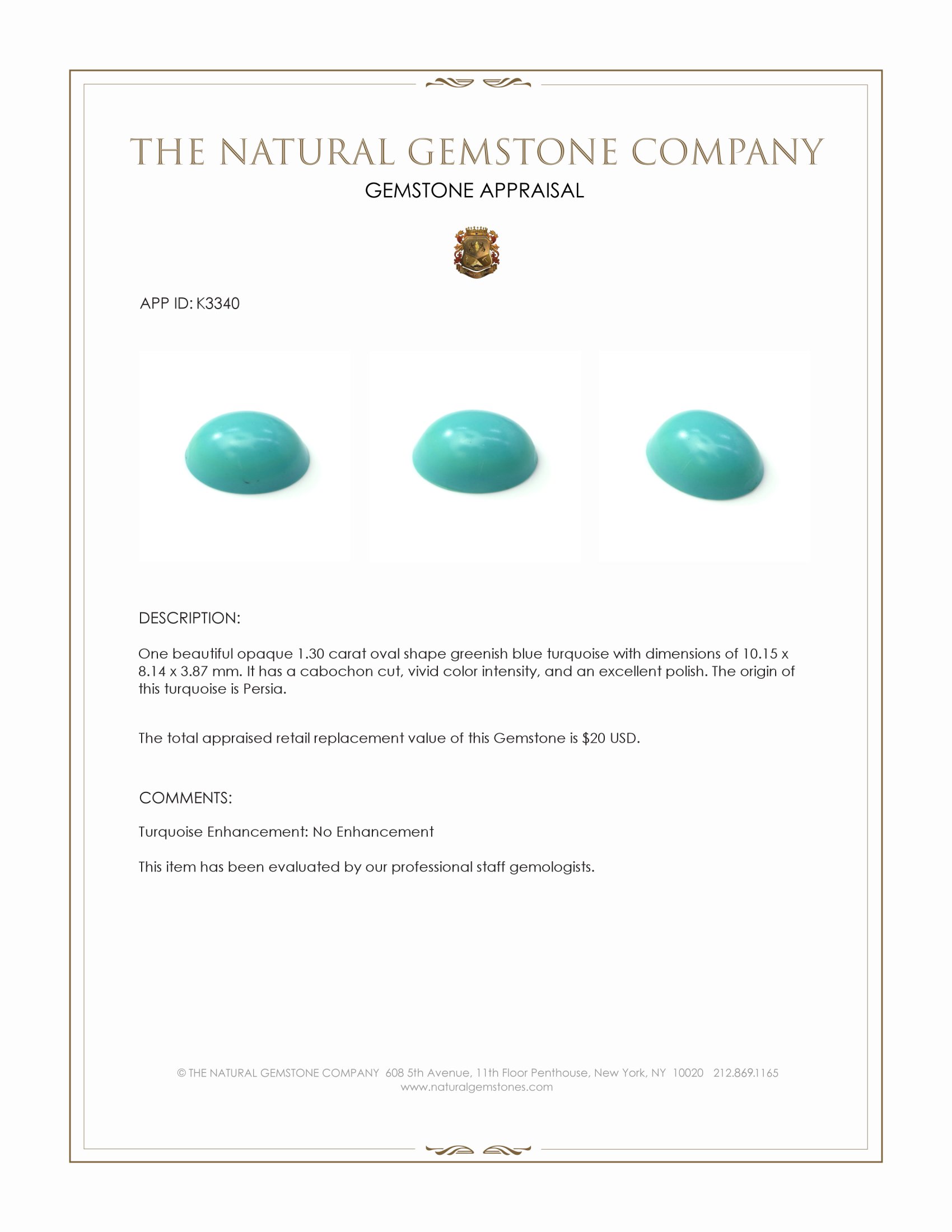 1.30 Ct. Cabochon Turquoise from Persia