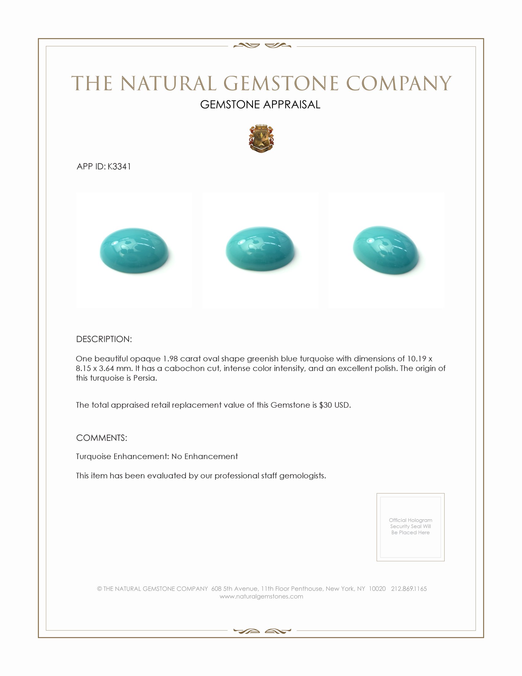 1.98 Ct. Cabochon Turquoise from Persia