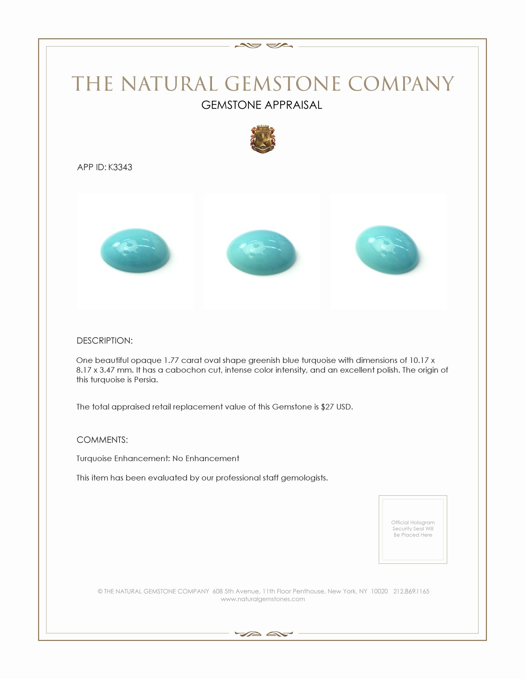 1.77 Ct. Cabochon Turquoise from Persia