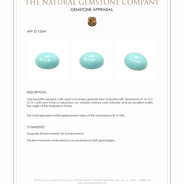 5.68 Ct. Cabochon Turquoise from Persia