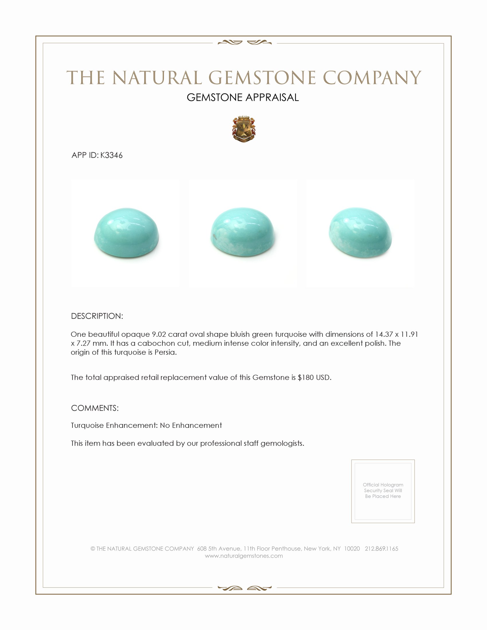 9.02 Ct. Cabochon Turquoise from Persia