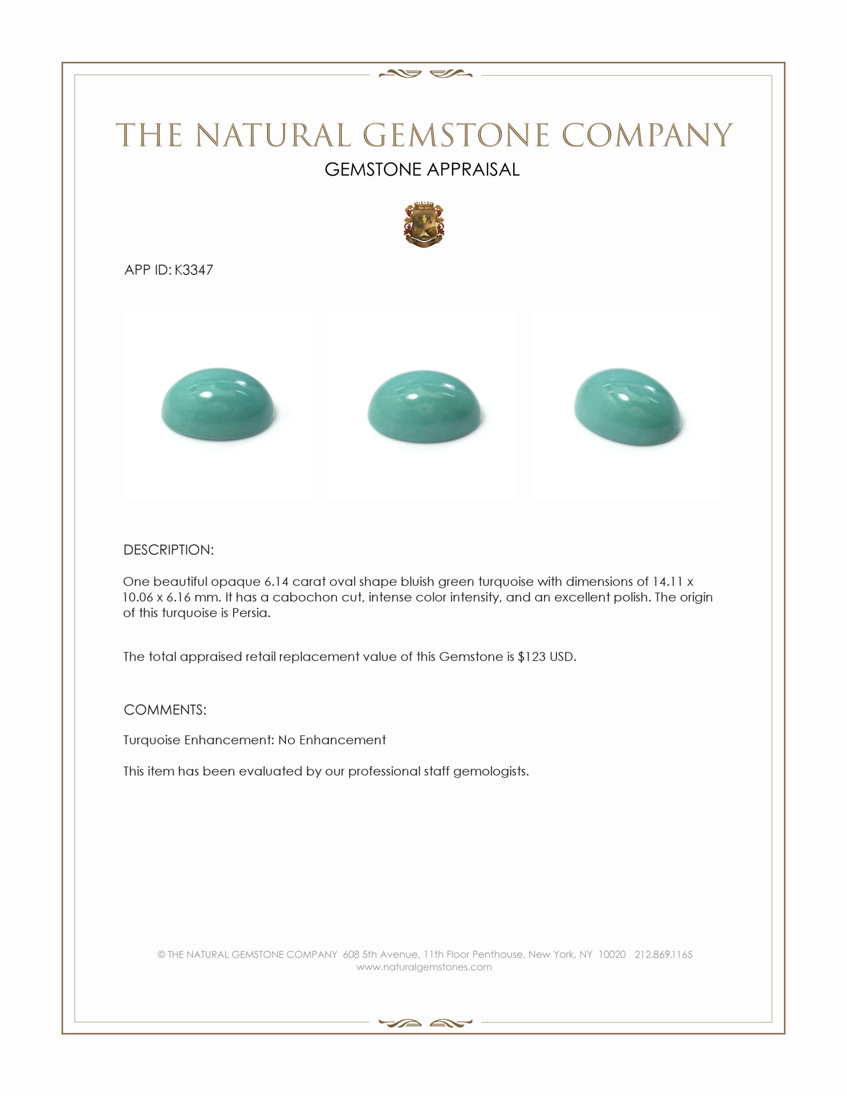 6.14 Ct. Cabochon Turquoise from Persia