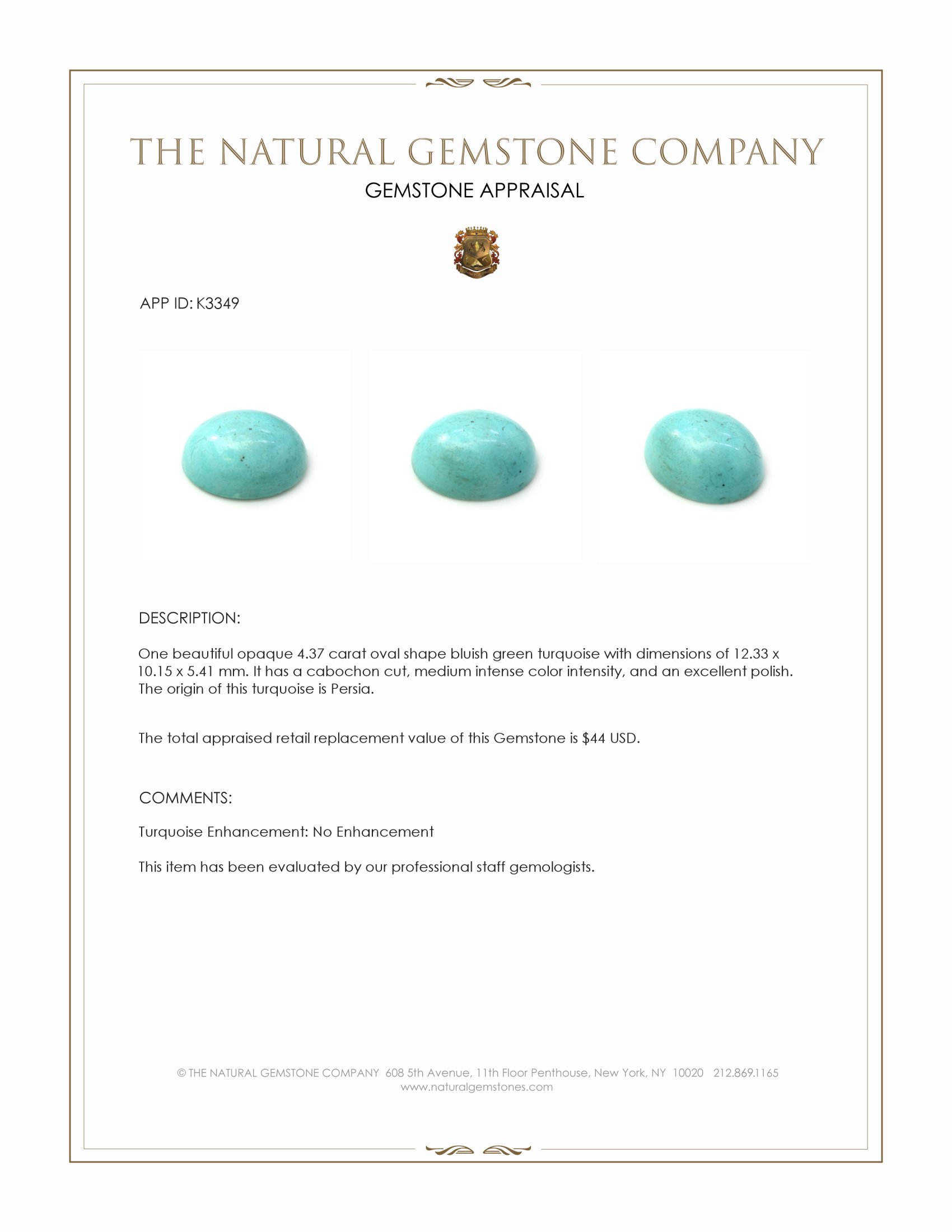 4.37 Ct. Cabochon Turquoise from Persia