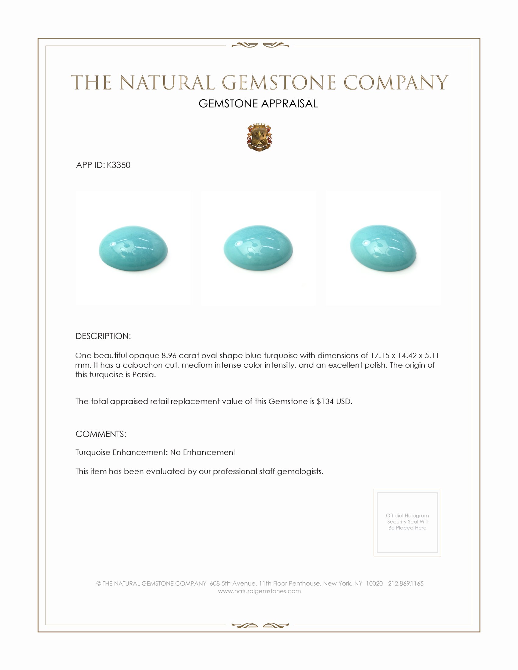 8.96 Ct. Cabochon Turquoise from Persia