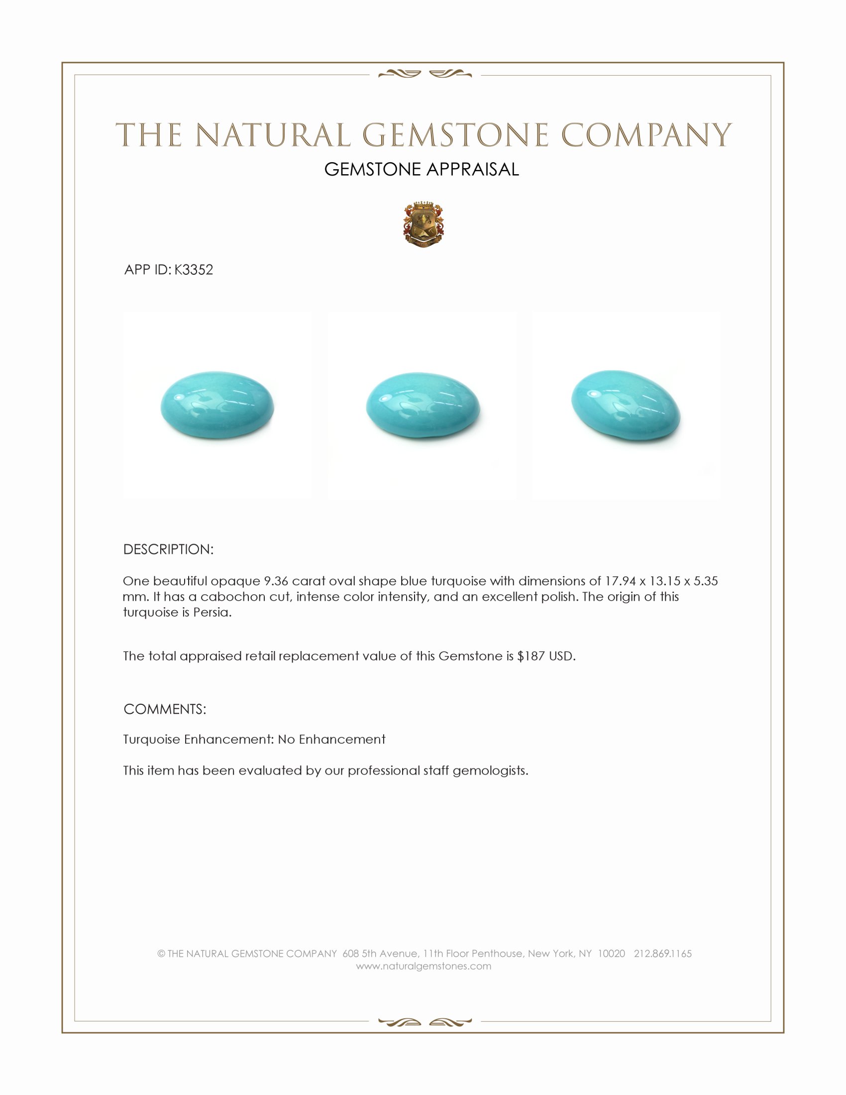 9.36 Ct. Cabochon Turquoise from Persia