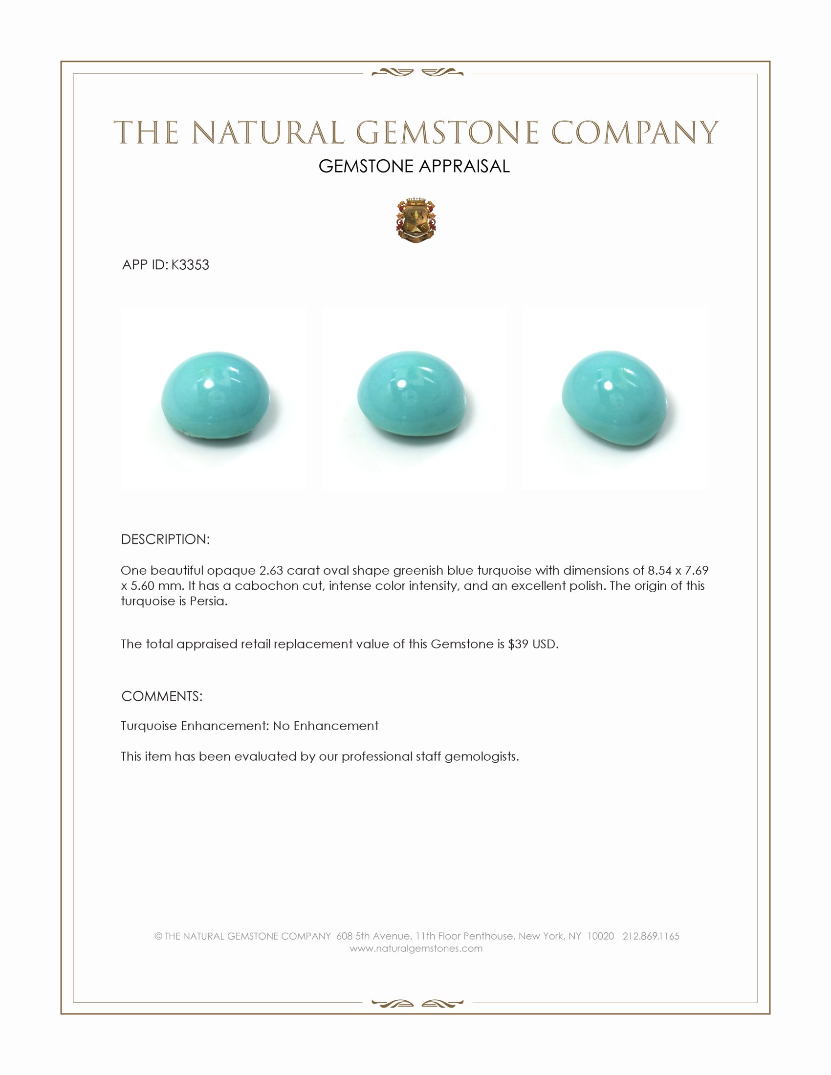 2.63 Ct. Cabochon Turquoise from Persia