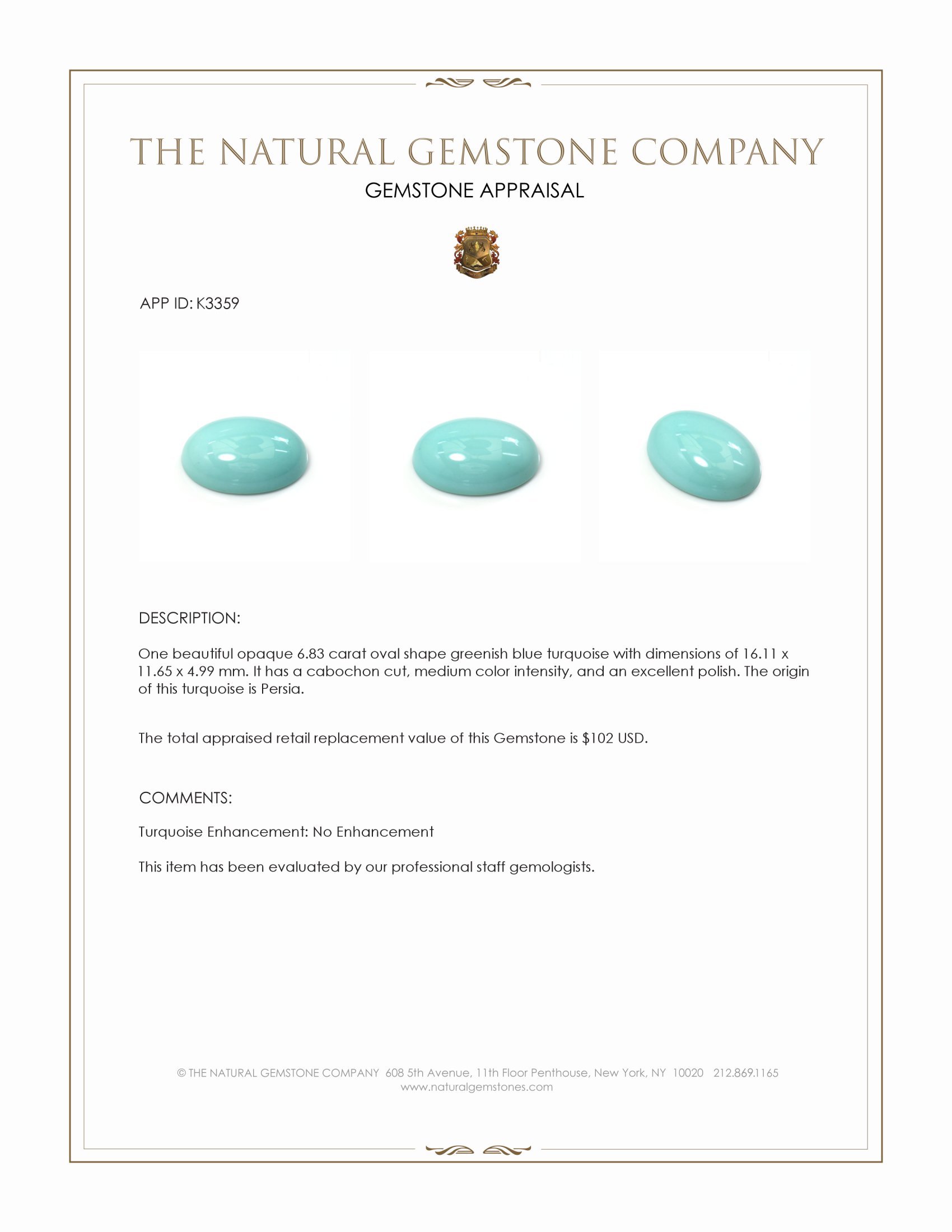 6.83 Ct. Cabochon Turquoise from Persia