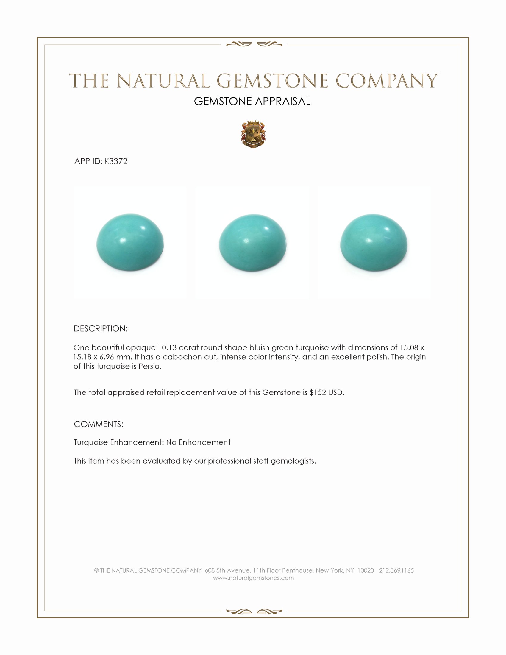 10.13 Ct. Cabochon Turquoise from Persia