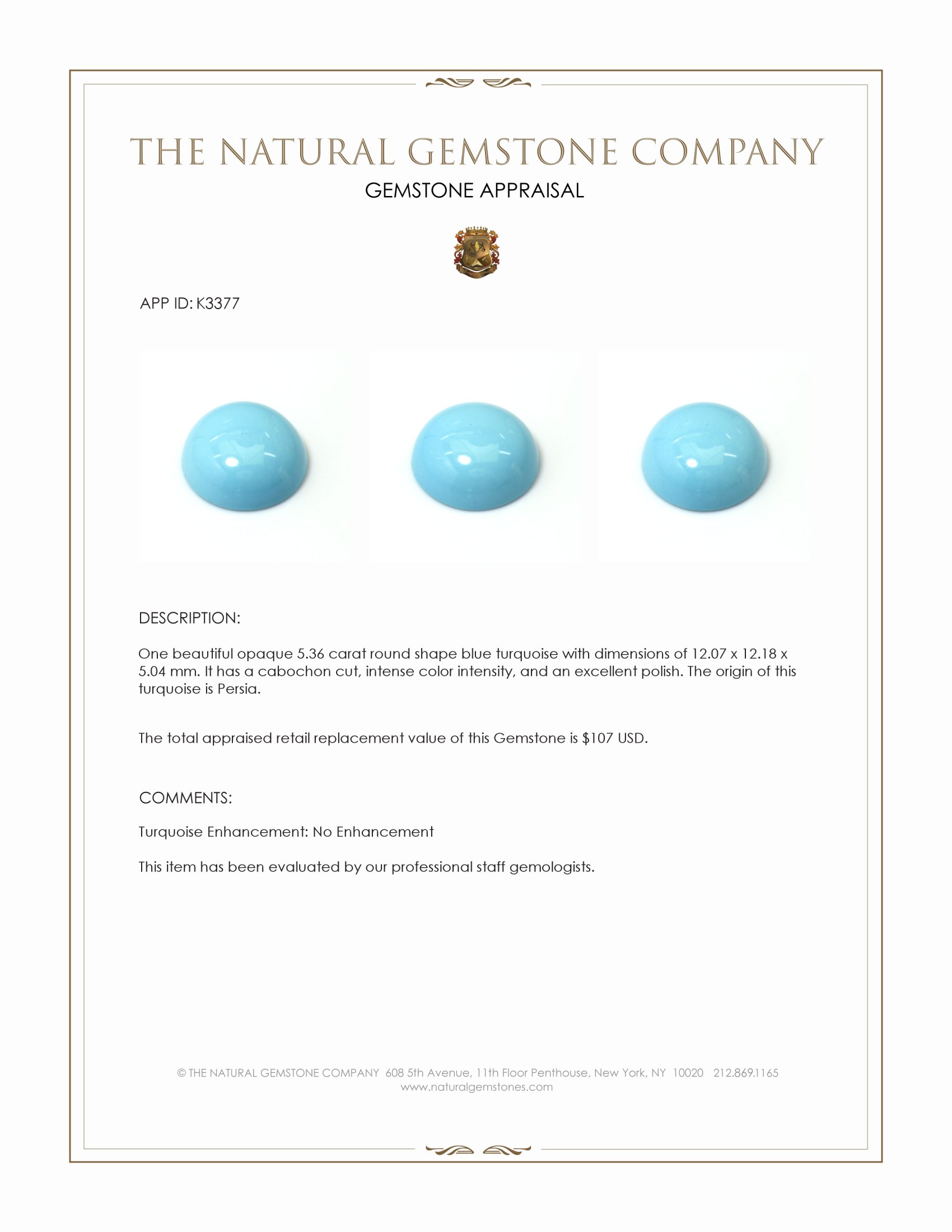 5.36 Ct. Cabochon Turquoise from Persia